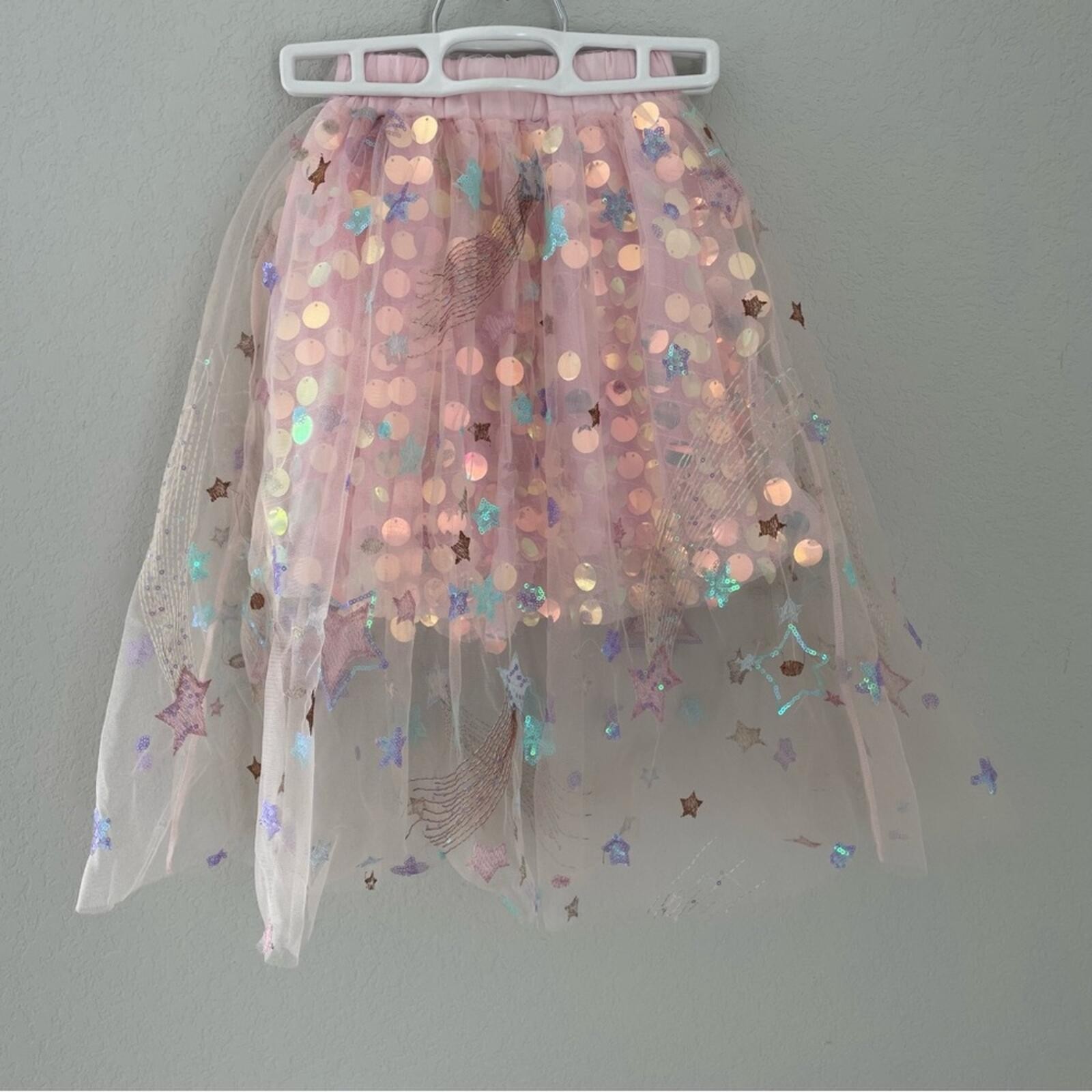 Stella Cove Sequin Tulle Sparkle Midi Skirt Size 4 Pink Stars