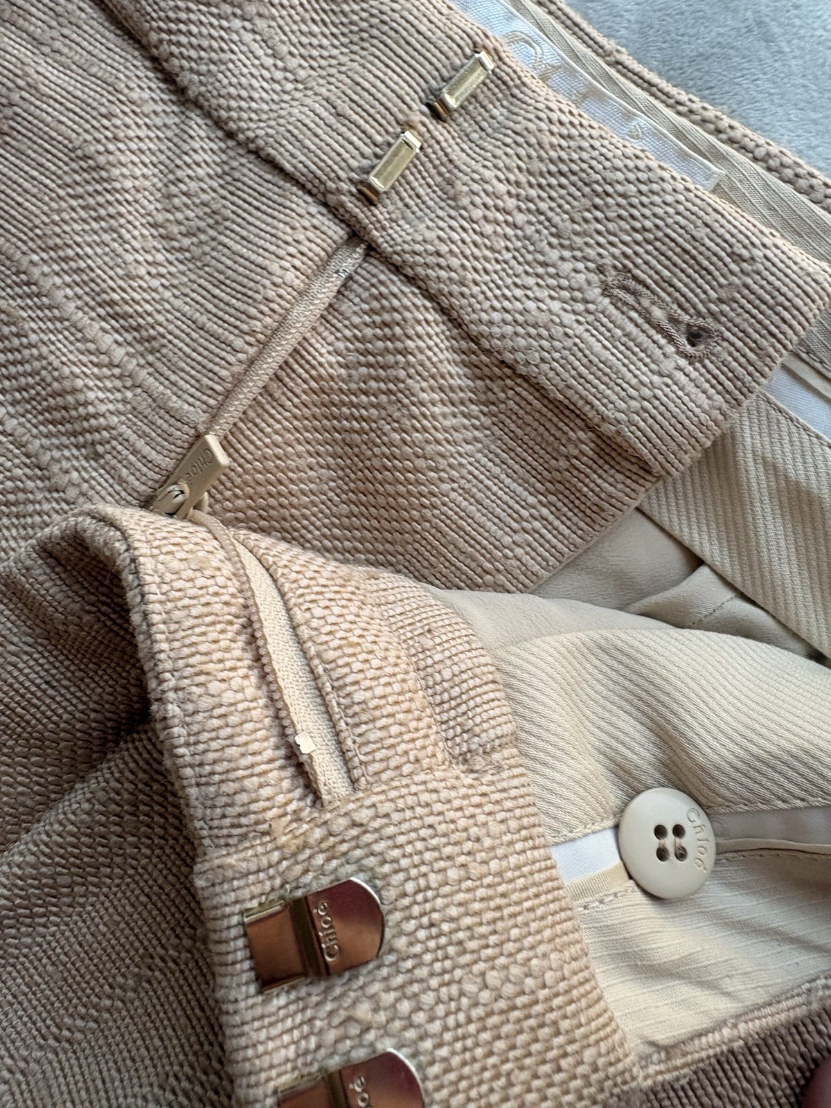 Auth CHLOE Beige Lining BELTED TWEED Shorts Pants 40 (L) Women’s Used