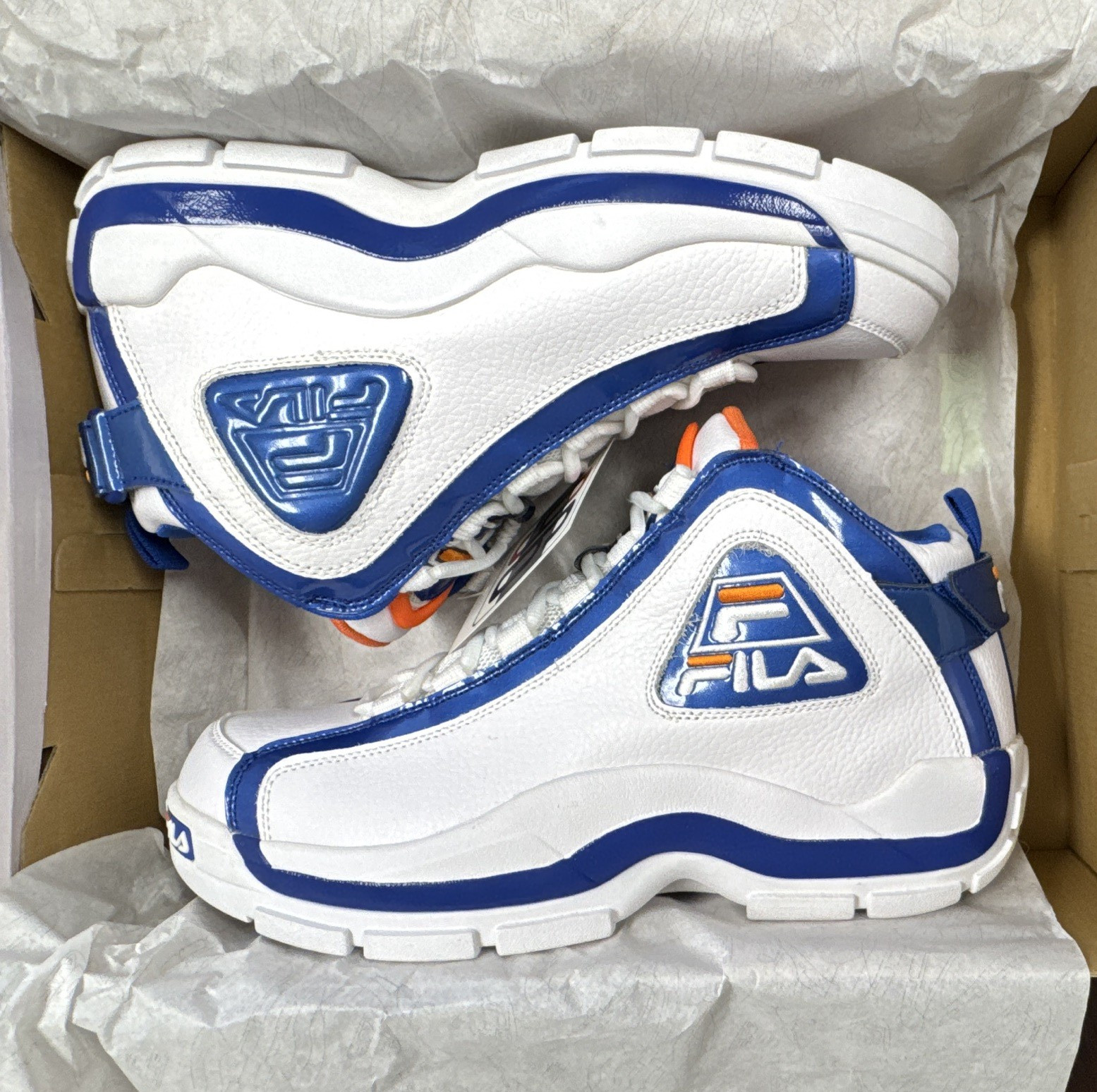 FILA 96 Men’s Low Top Sneakers White Blue Orange Leather 1VB90031-167