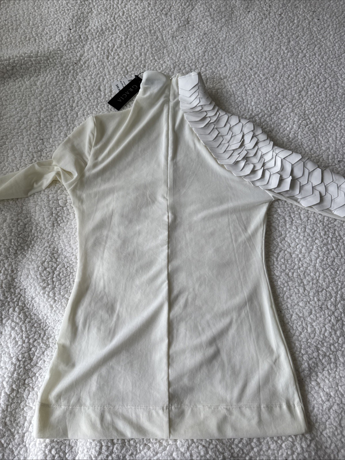 Gracia White Faux leather nylon top Club,Party size S Long Sleeve Sheer MSRP 88$