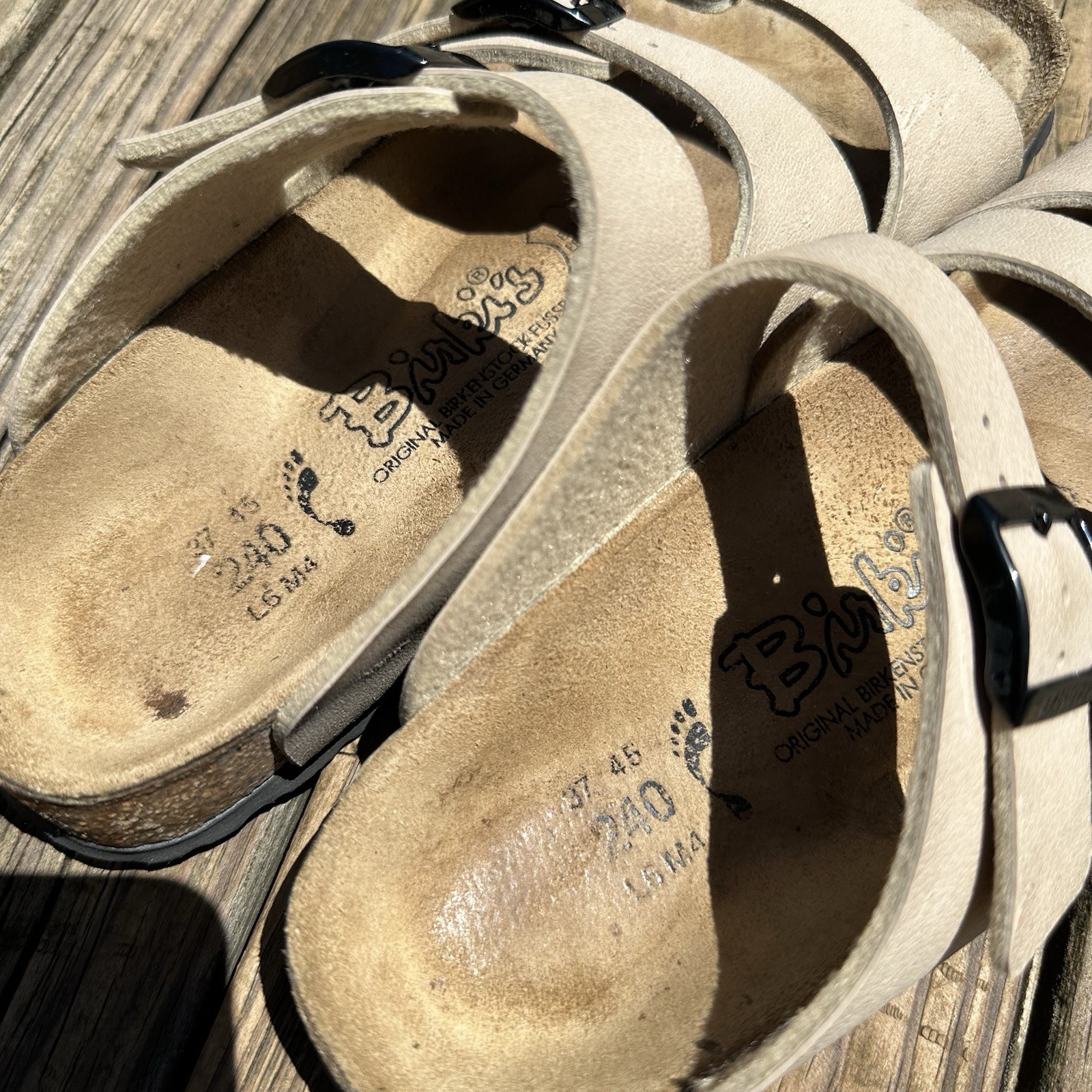 Birkenstock Florida 3-Strap Tan Beige Sandals Womens Size 6 EU 37 Good Tread