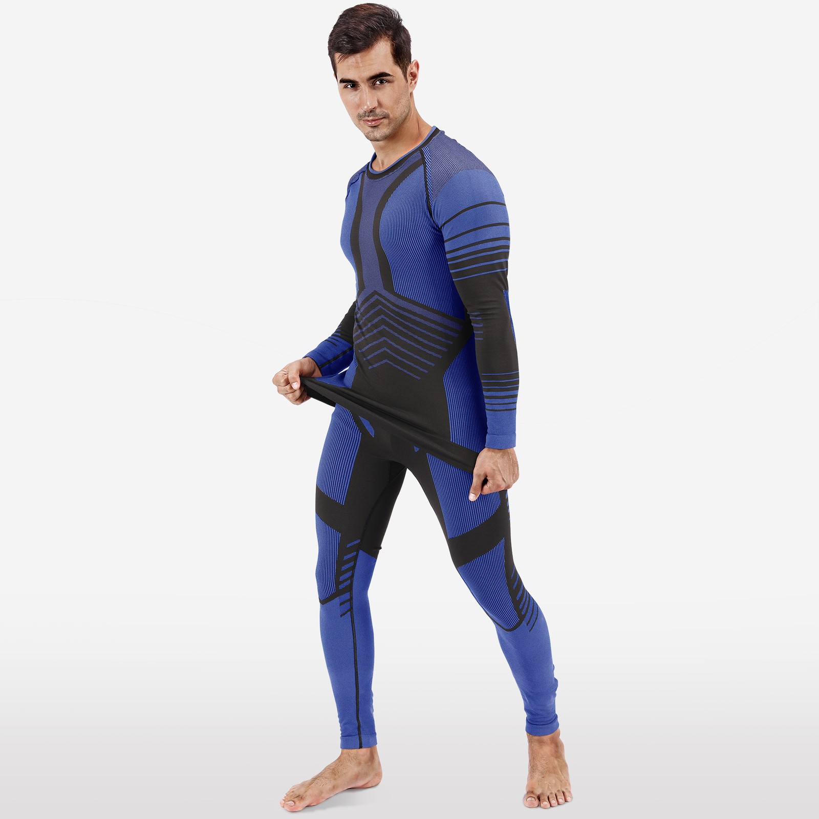 Mens Thermal Long Johns Compression Base Layer Top & Bottom Set Blue Small Size