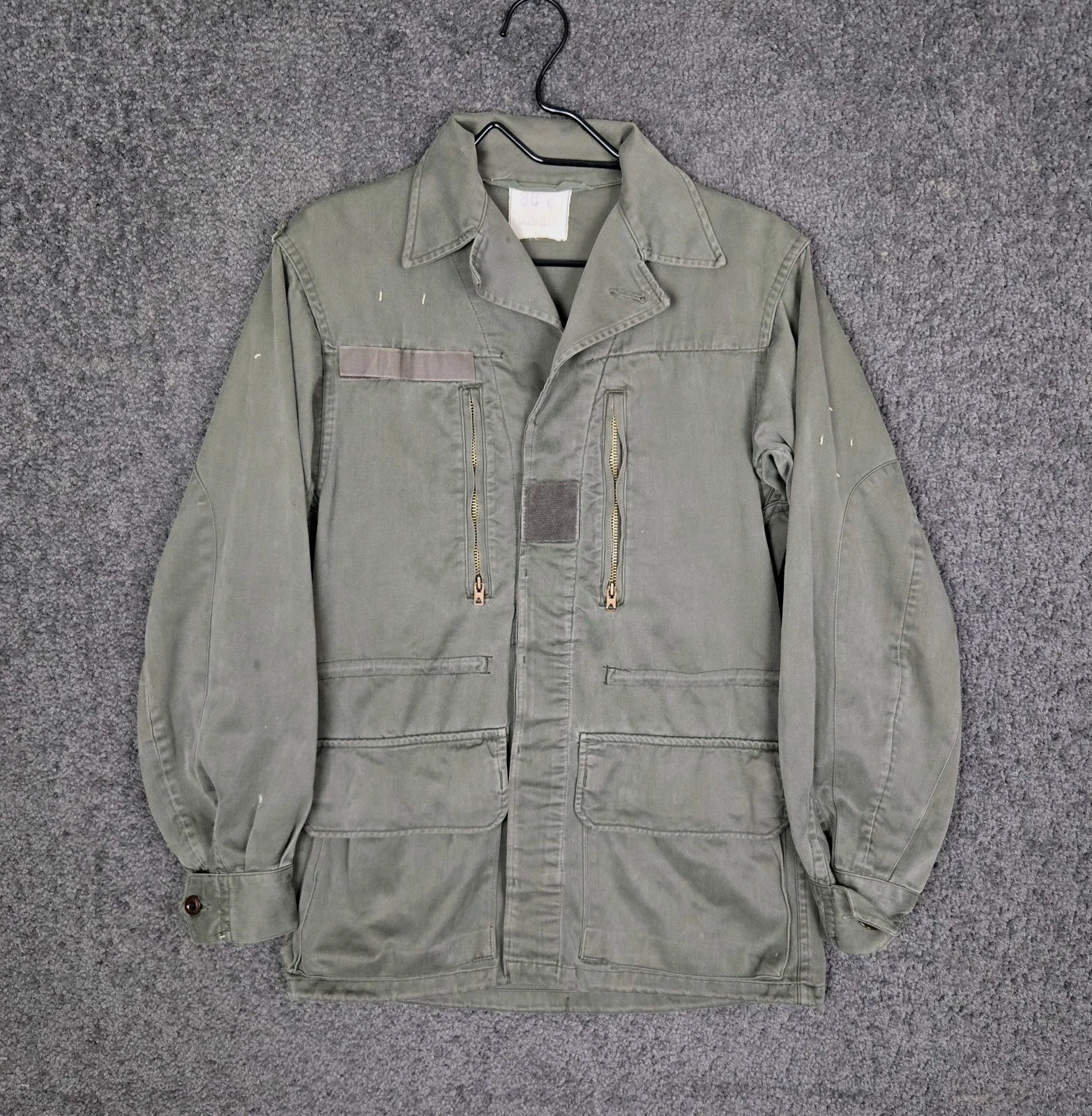 Vintage 1970s French Military J Veyrier Jacket Size Small Button Up Army Utility