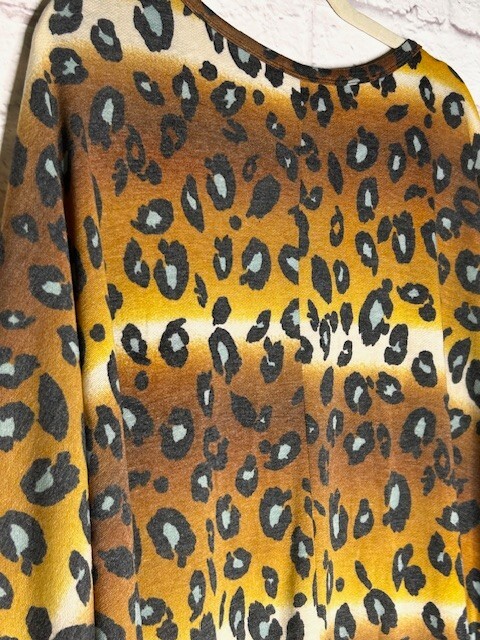 3X New Faded Leopard Black Brown Yellow Ivory Sage Stretchy Knit Tee Shirt Top