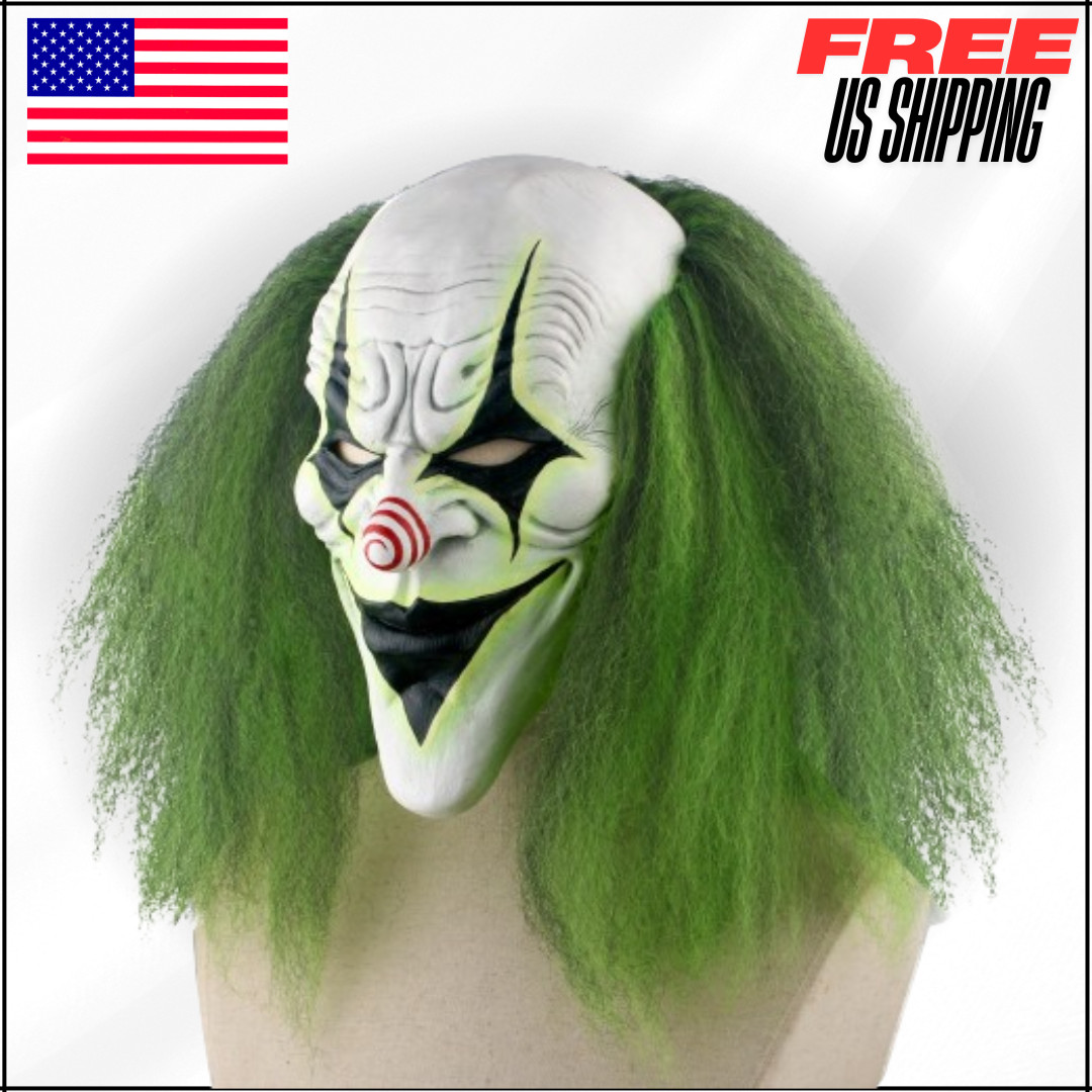Clown Joker Mask with Green Wig Adult Creepy Cosplay Costume for Halloween Masks