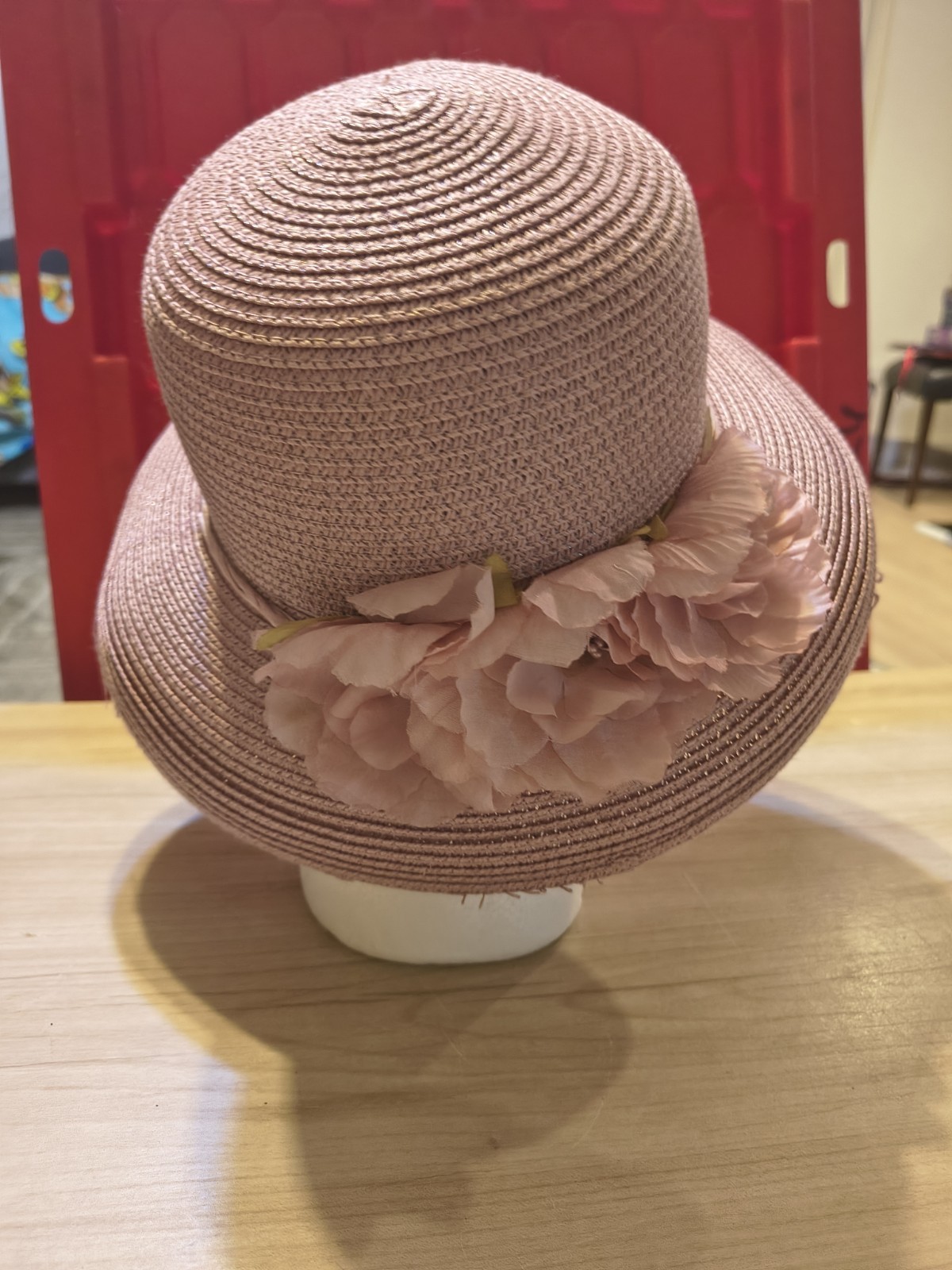 Women’s Hat Pink With Floral Embellishments See Pictures