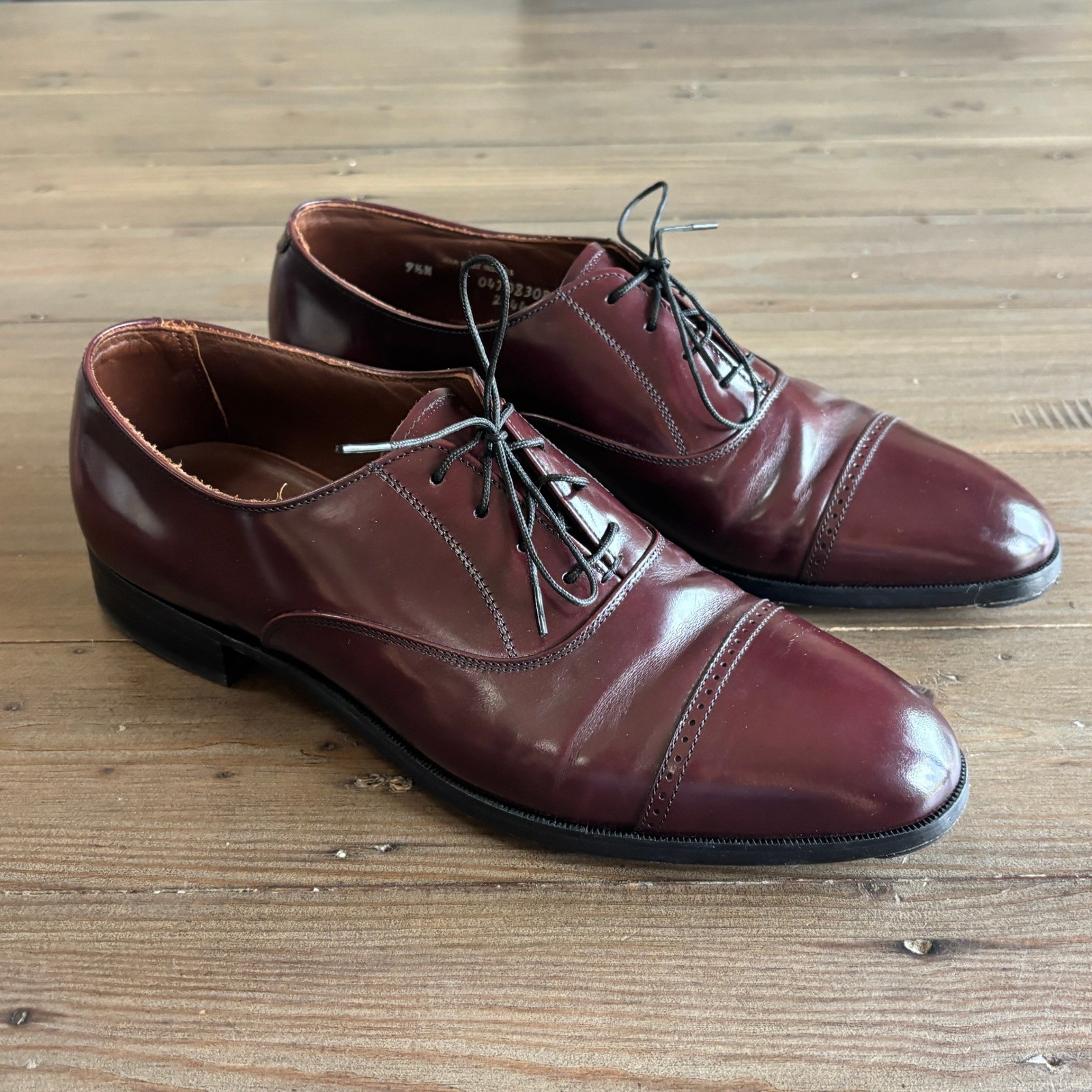 Bostonian Cap Toe Oxford Mens 9.5N Leather Classic Burgundy Made in USA Heritage