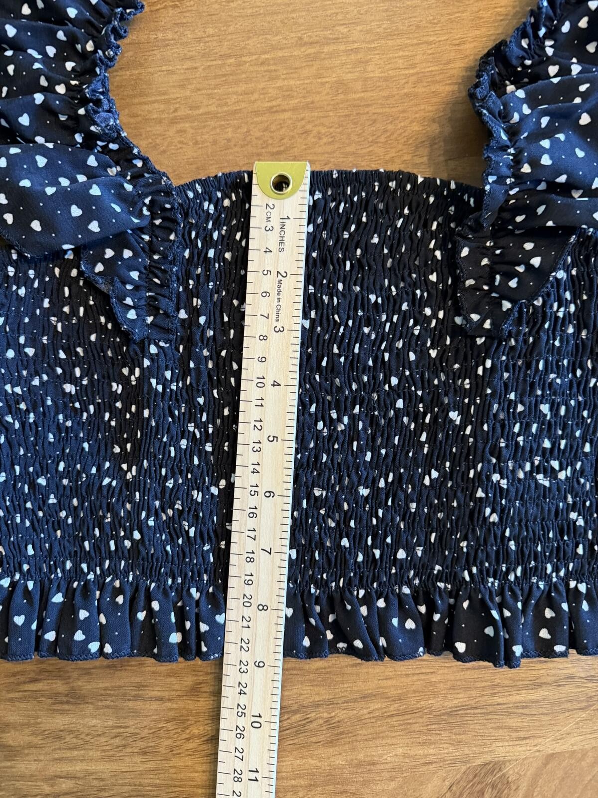 Black Smocked Crop Top with Ruffled Heart-Print Straps – Shein Size M