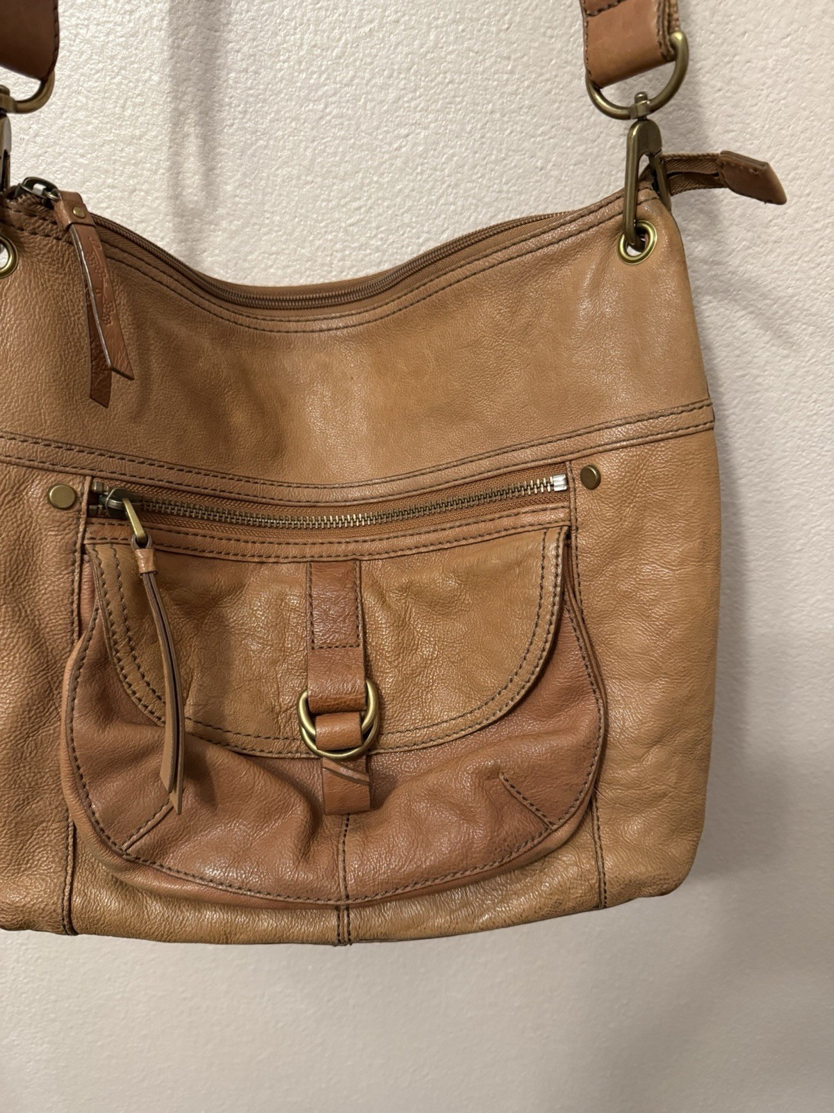 Fossil Long Live Vintage Brown Medium Crossbody Bag Zip, Adjustable Strap