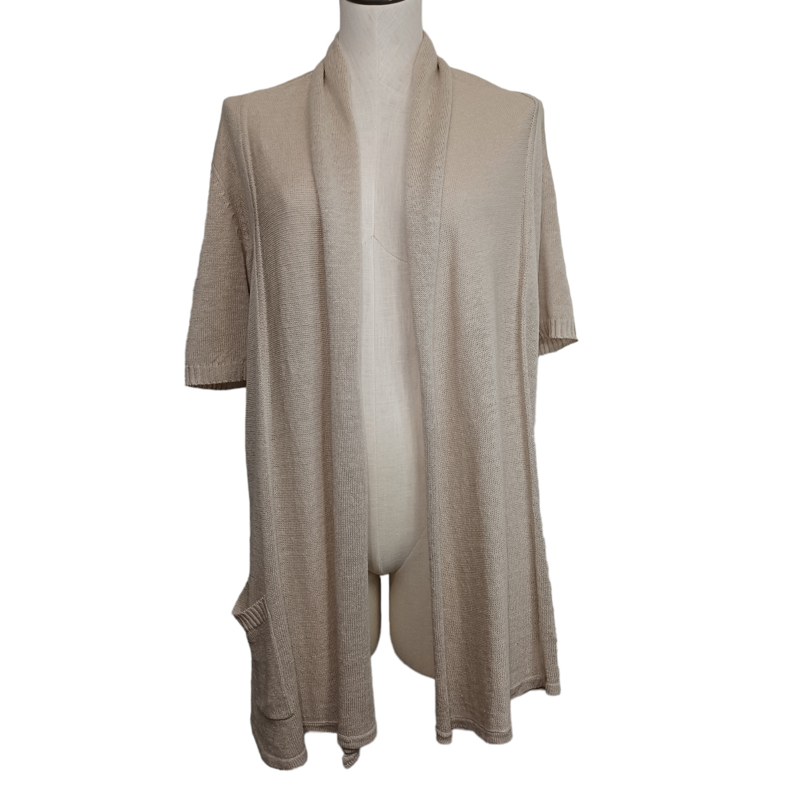 Calvin Klein Cardigan Womens size Small Short Sleeve Linen Blend Open Front Long
