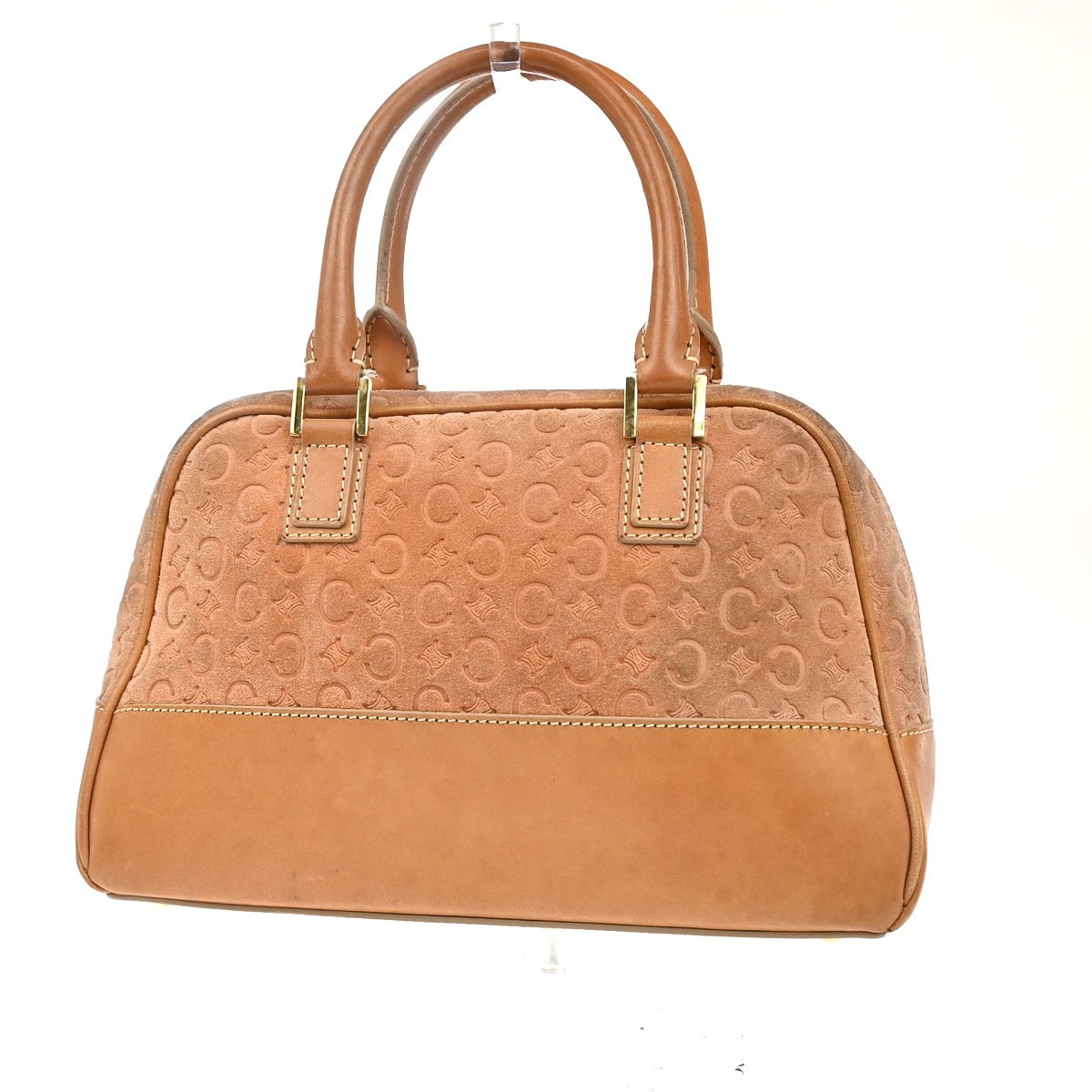 CELINE Logo C Macadam Pattern Hand Bag Suede Leather Orange Brown Italy 68MA192