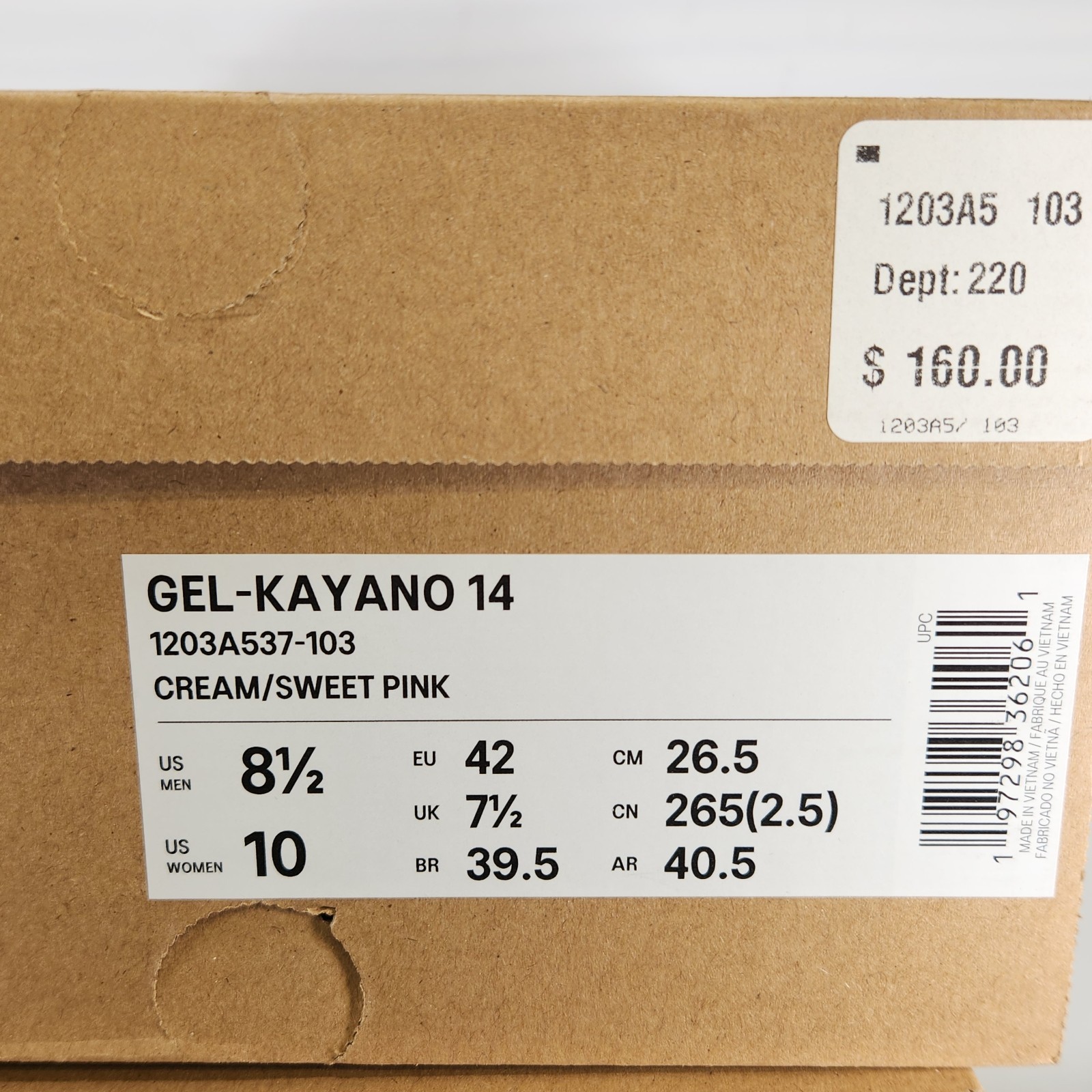 8.5 MEN / 10 WOM – ASICS Gel-Kayano 14 – Cream / Sweet Pink