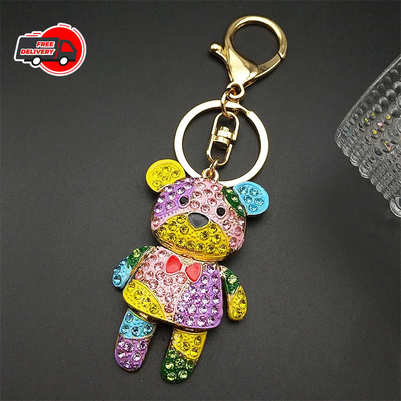 Cute Sweet Colorful Full Crystal Big Bear Key Chain Alloy Rhinestone Fashion Bag