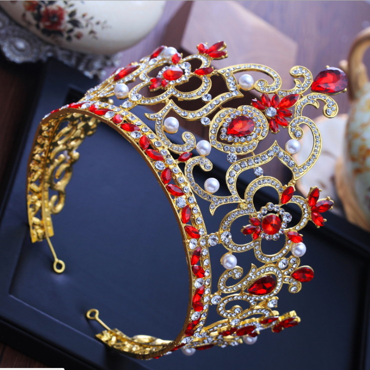 14cm Tall Large Red Crystal Crown Tiara Wedding Prom Queen Princess For Women