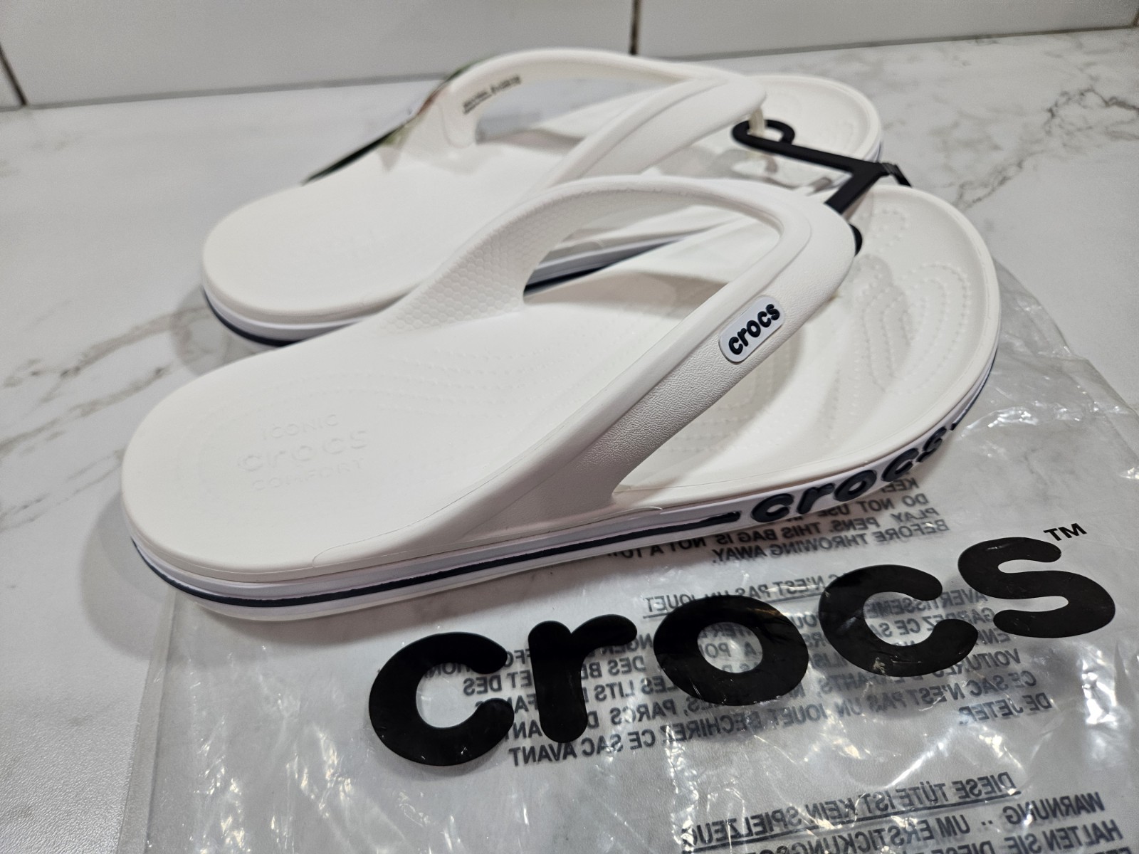 Crocs Bayaband Flip White Navy Comfort Thong Sandals Unisex M5/W7