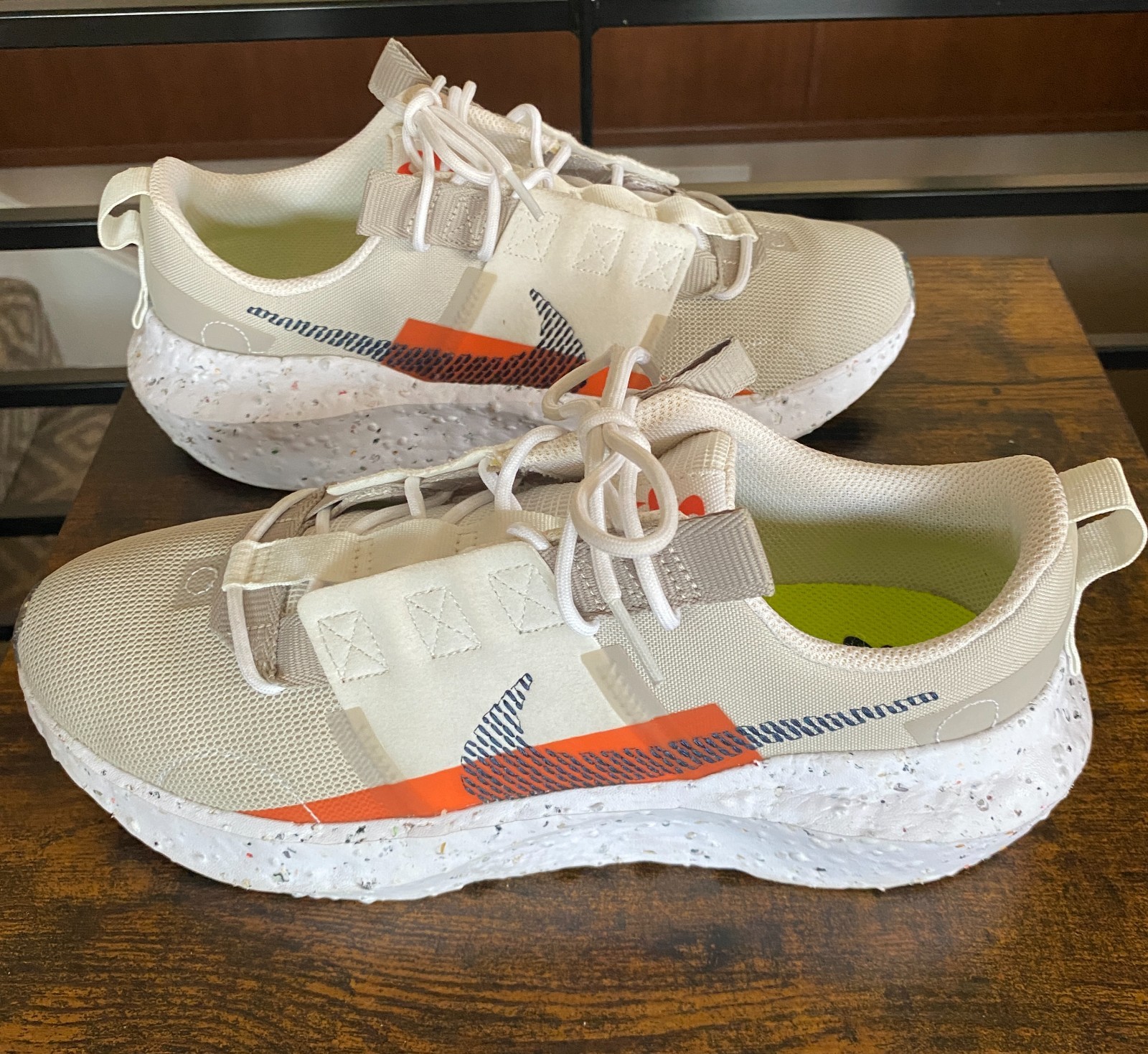 Nike Crater Men’s Remix, Cream/Orange/Tan, M 9/W 10 1/2/ EU 42.5
