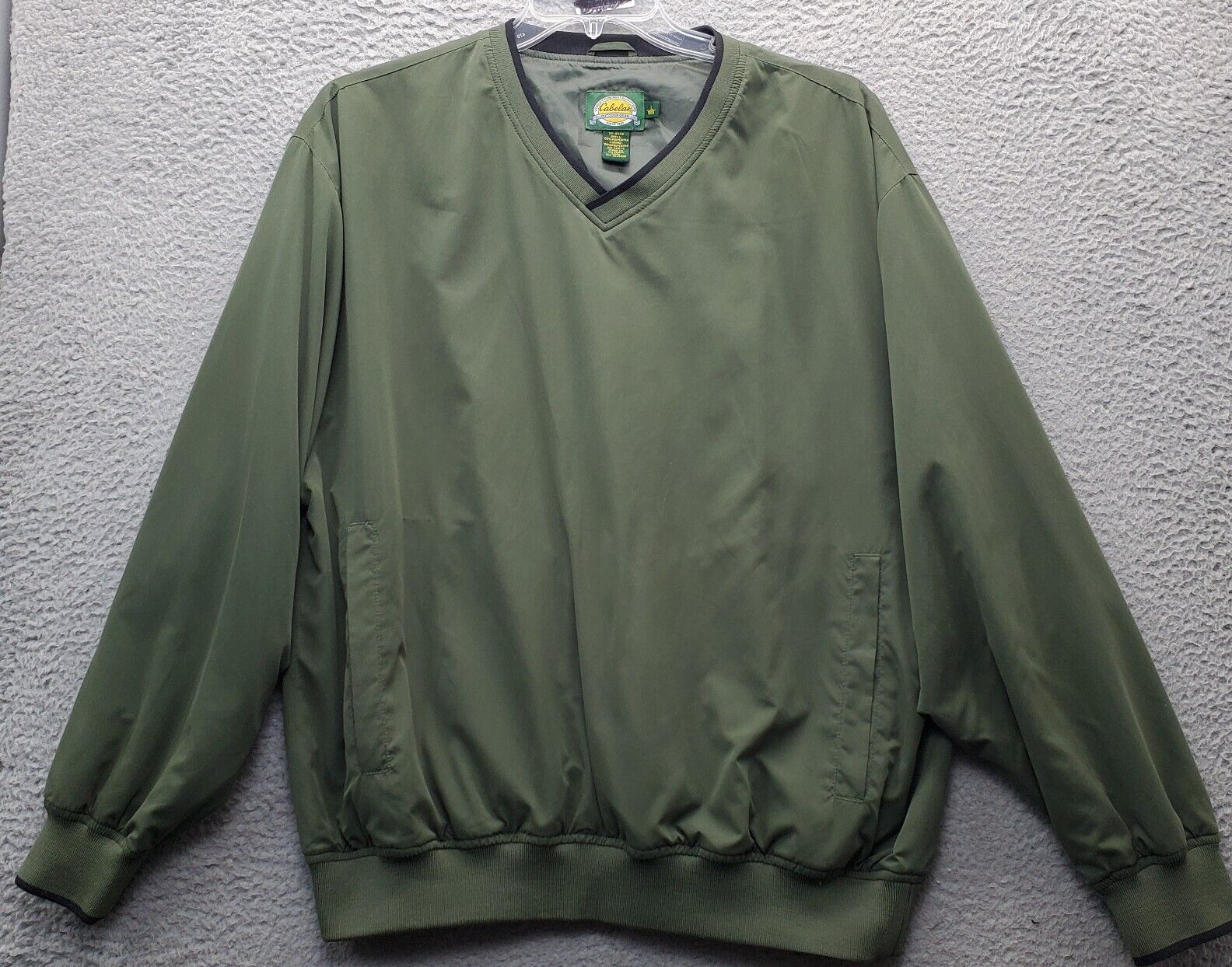 Cabela’s Windbreaker Jacket Men’s Large Green Solid Ribbed Cuff & Hem Pullover