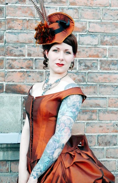 Rust Victorian Satin Bustle Ball Gown Off Shoulder Costume Dresses With Train