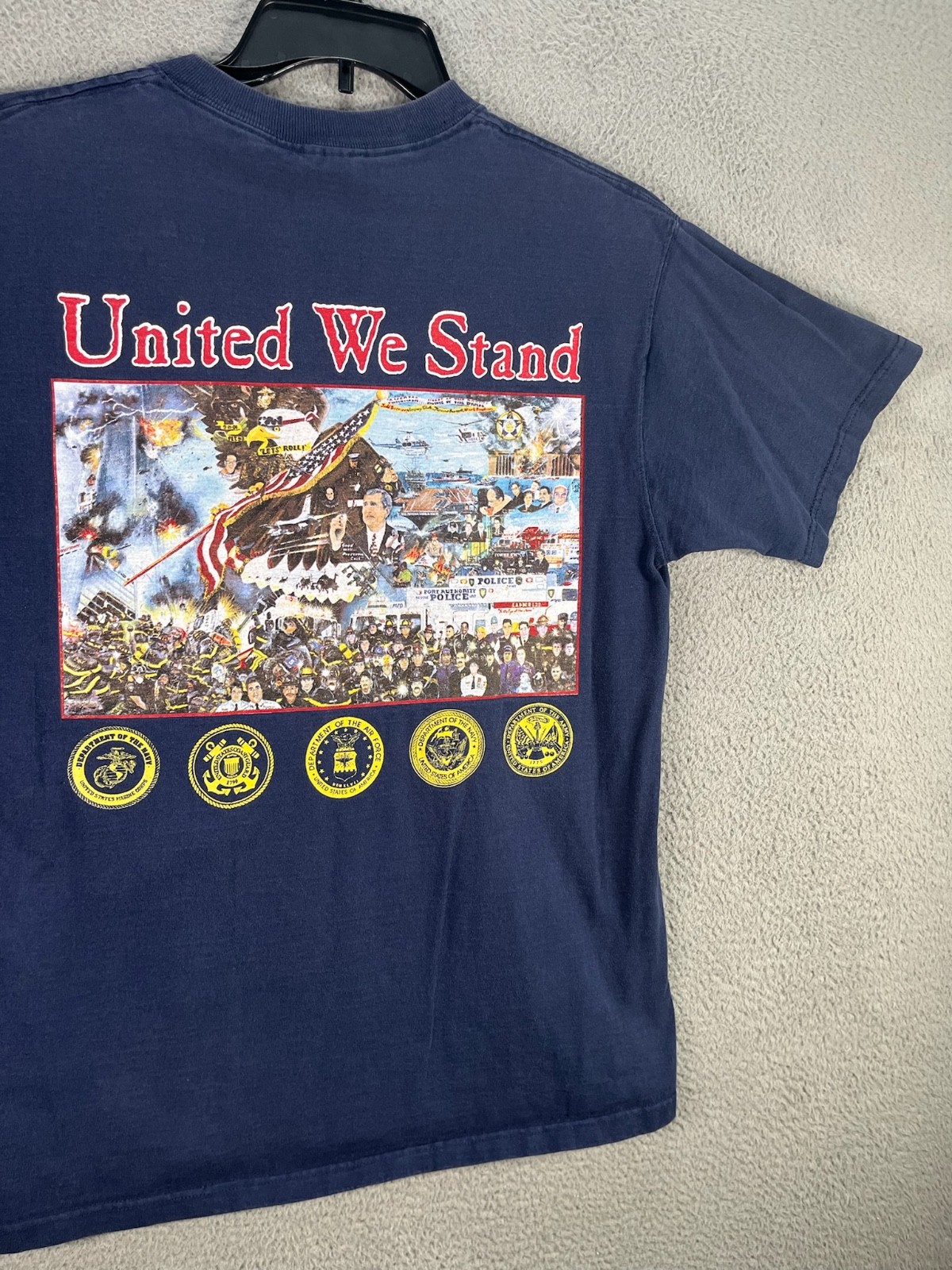 Vintage 9/11 Memorial Shirt Mens Large Blue NYPD FDNY PAPD United We Stand USA