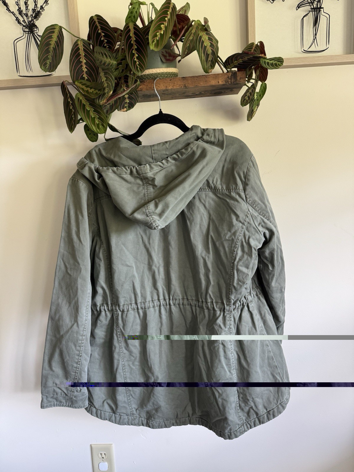 Arizona Jean Co Olive Green Utility Field Jacket Plaid Flannel Lined Size XL