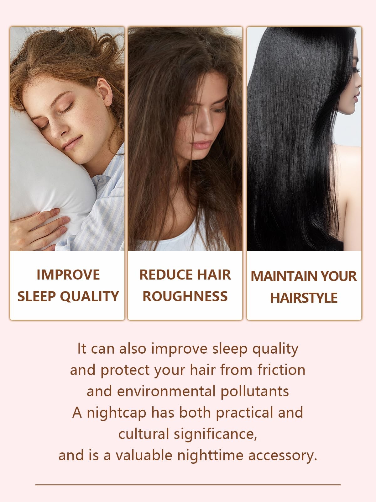Silk Bonnet for Sleeping Women, Double Layer Satin, Ajustable Elasticity Band， H