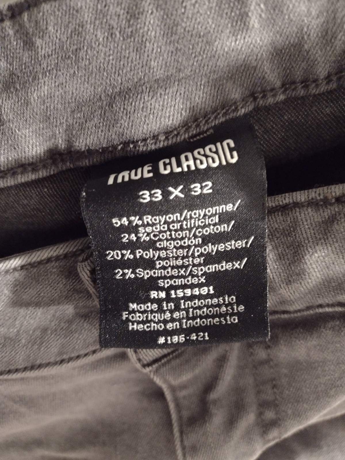 True Classic Jeans | Men’s 33×32 | Gray | 54% Ray/24% Cot/20% Poly/2% Span