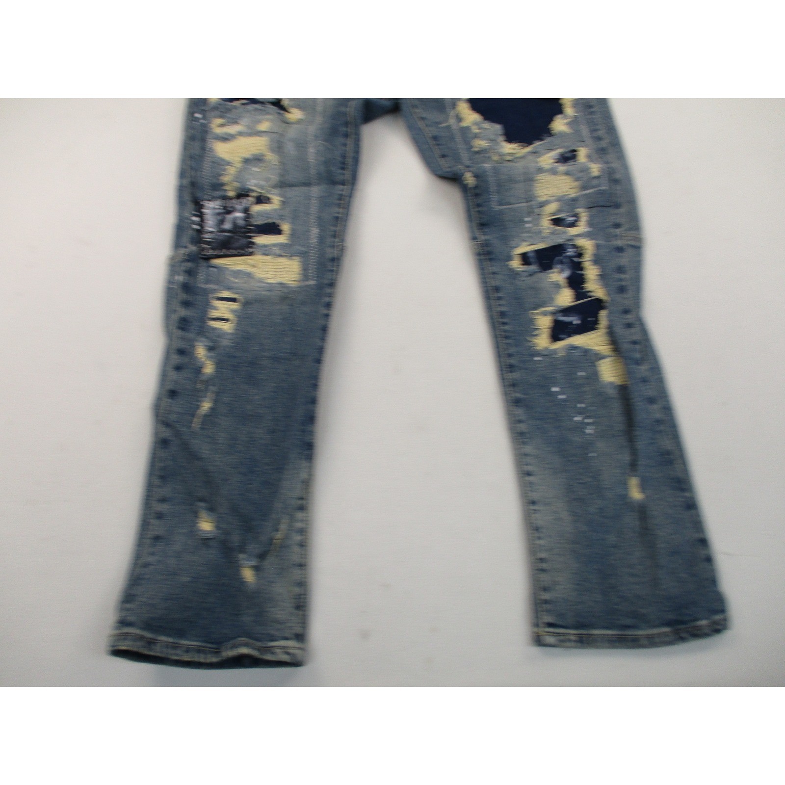 First Row Jeans Men 36 Blue Straight Fit Y2K Distressed Patchwork Splatter
