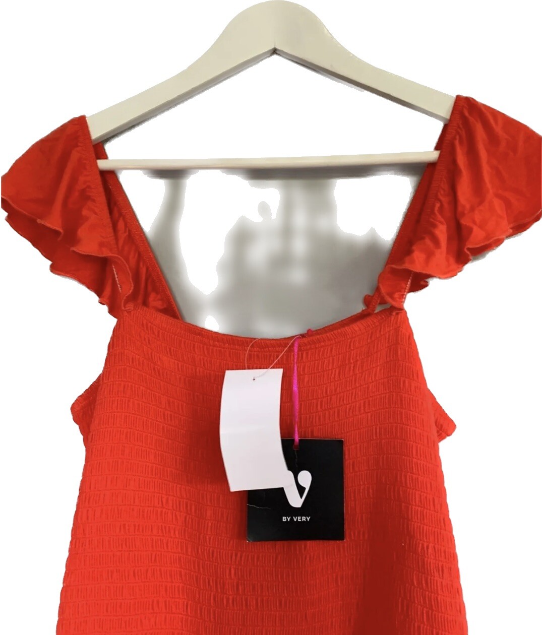 Very Red Jersey Maxi Dress Smocking & Front Split UK 16 Flutter Sleeve Stretch