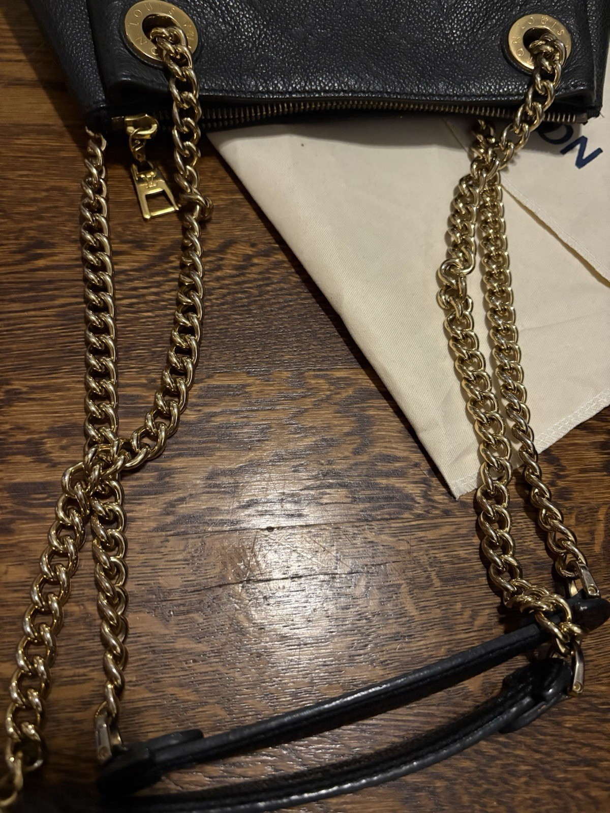 Louis Vuitton Surene Black Monogram Zip Top Chain Shoulder Bag Gold Hardware
