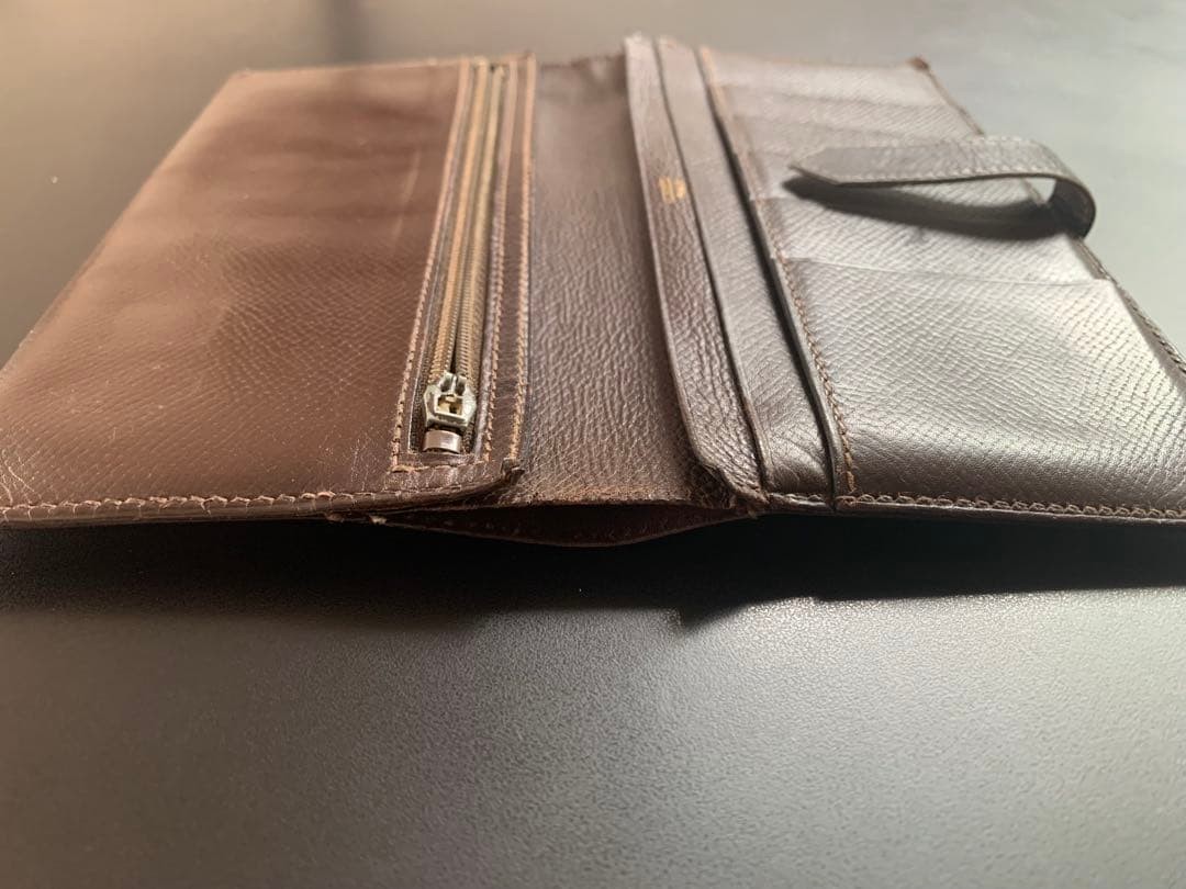HERMES Bearn Long Wallet, Bifold Wallet, Leather, Engraved Brown 17.5x9cm France