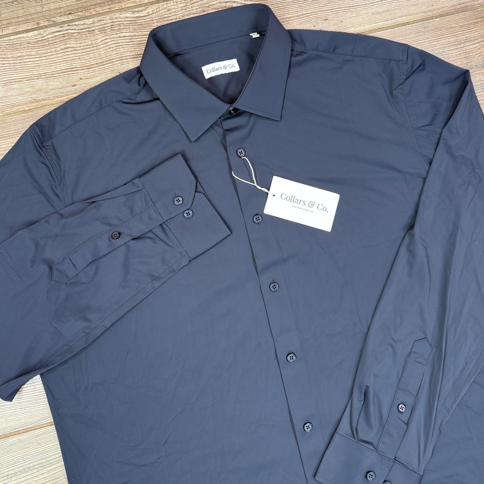 Collars & Co Mens Size XL Apex Performance Dress Shirt Navy Blue Stretch NEW