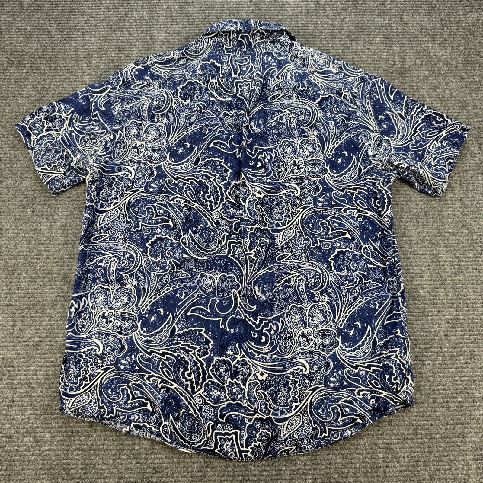 Cremieux Classics Mens Large Blue Paisley Short Sleeve Button Front 100% Cotton
