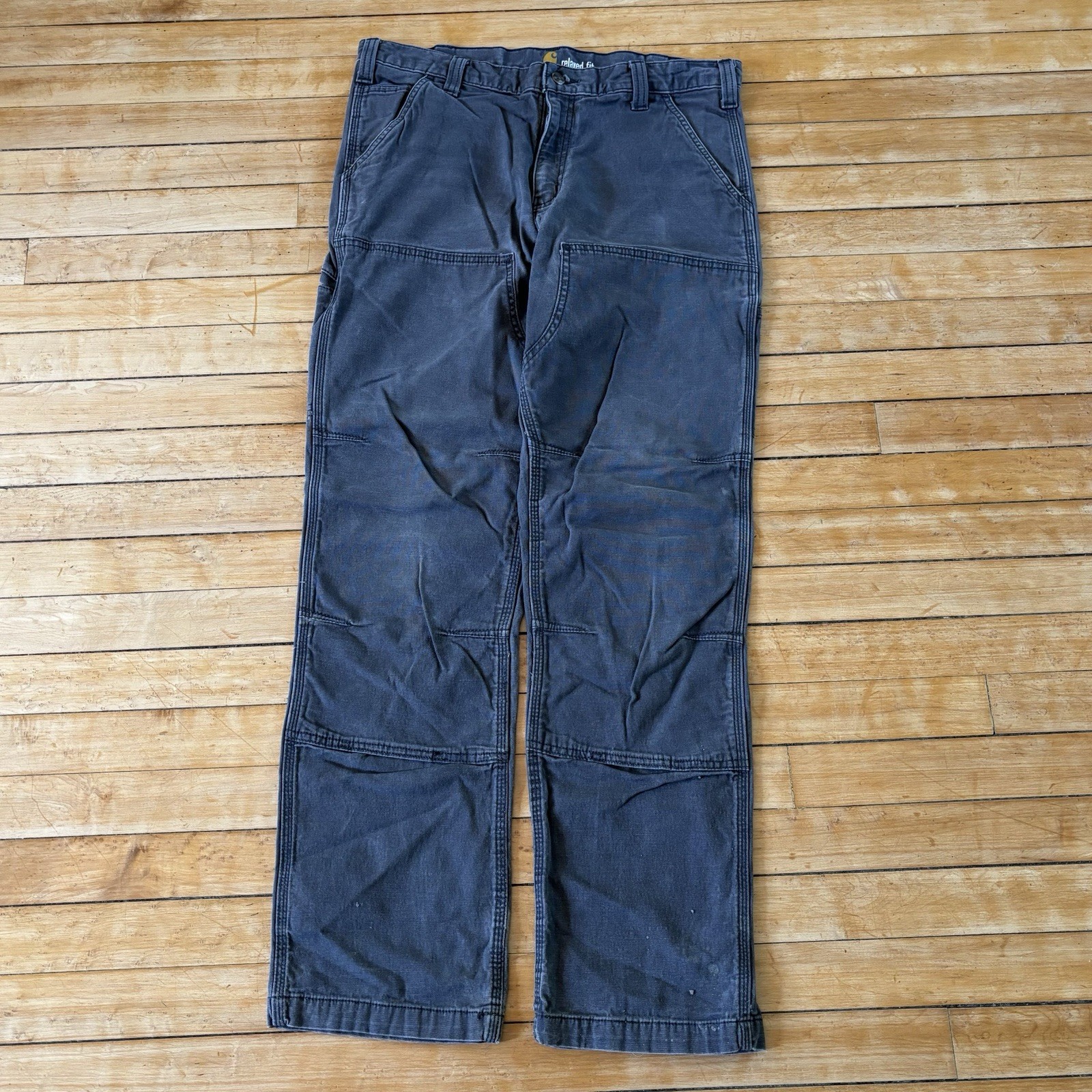 Carhartt Double Knee Canvas Pants Gray Workwear Utility Rugged Flex Mens 34×32