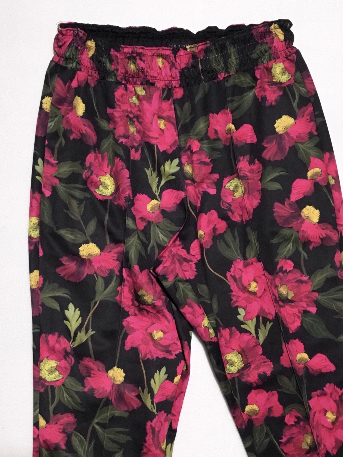 Alice + Olivia Tokyo Floral Joggers Women’s XL Black Hot Pink Poppy Pull On Pant