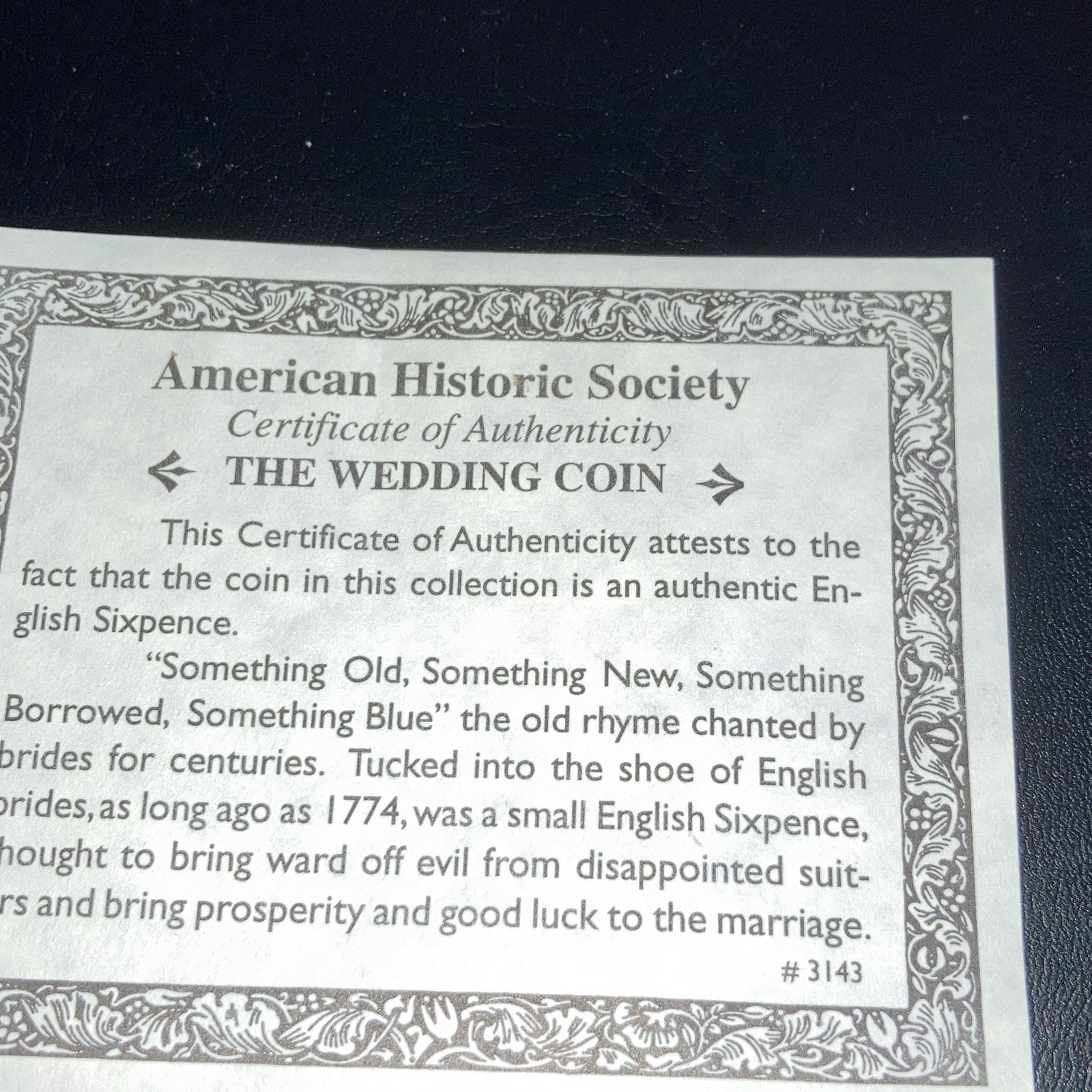 American Historic Society Lucky Wedding Coin English Sixpence w/ Case & COA