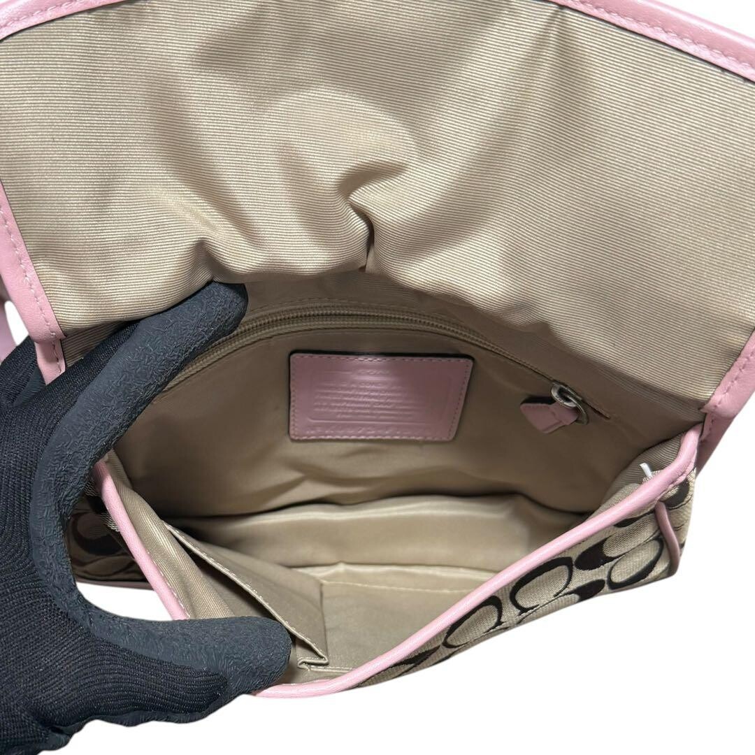Coach Pink Signature Turn Lock Canvas Leather Shoulder Bag Crossbody Auth