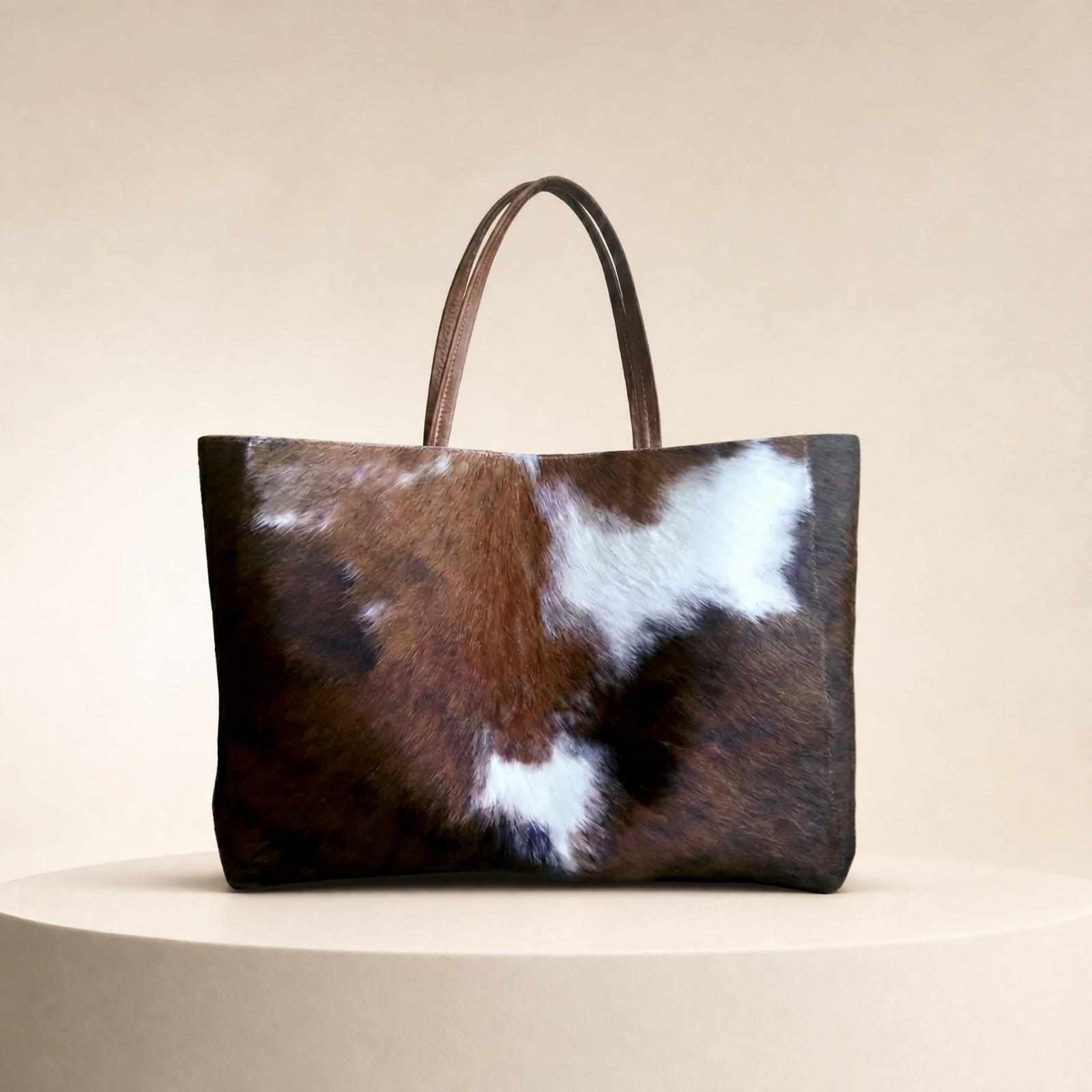 Cowhide Leather Tote Bag Brown White Cow Print Western Women’s Handbag
