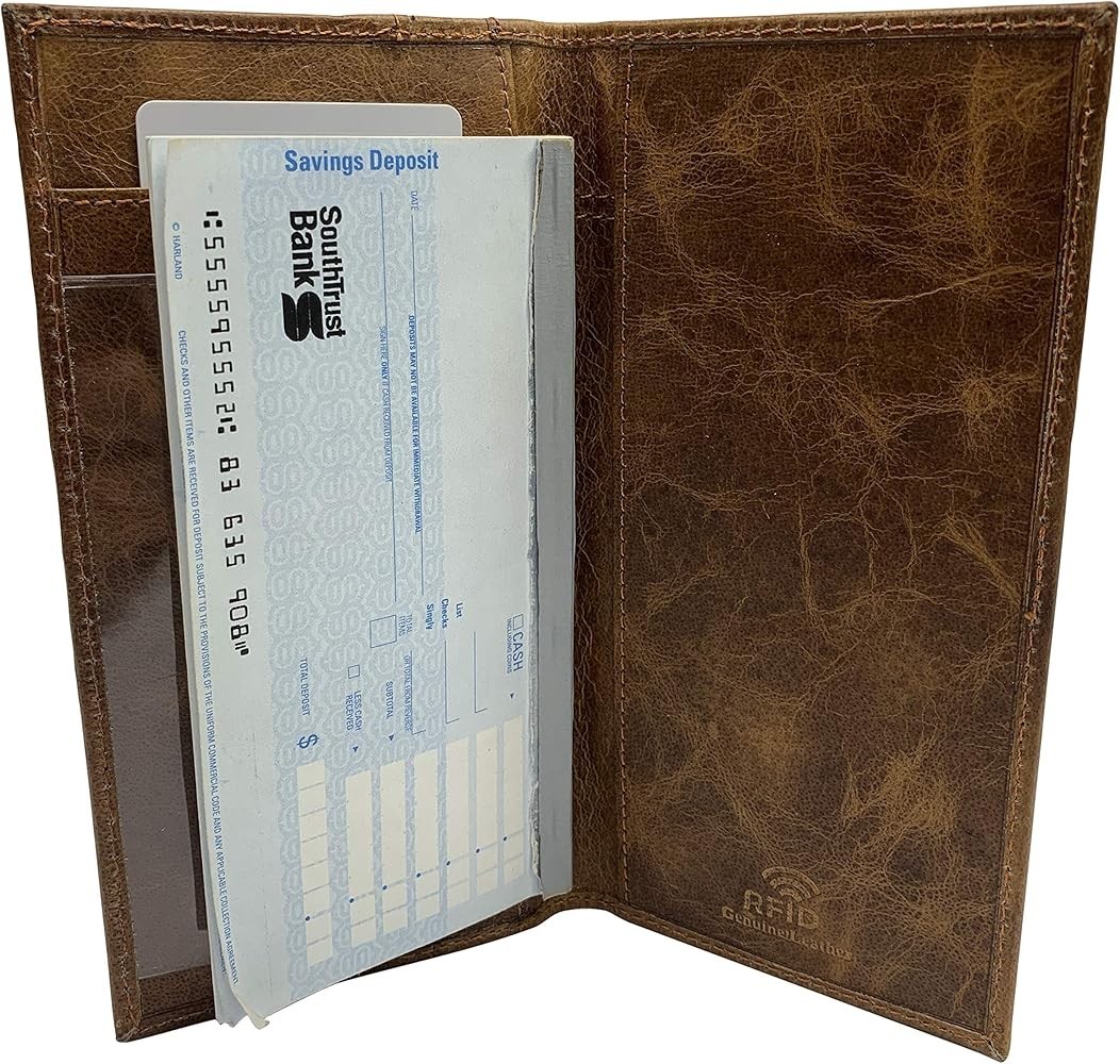 Cavelio Genuine Leather Checkbook Cover Wallet For Men & Women RFID Blocking
