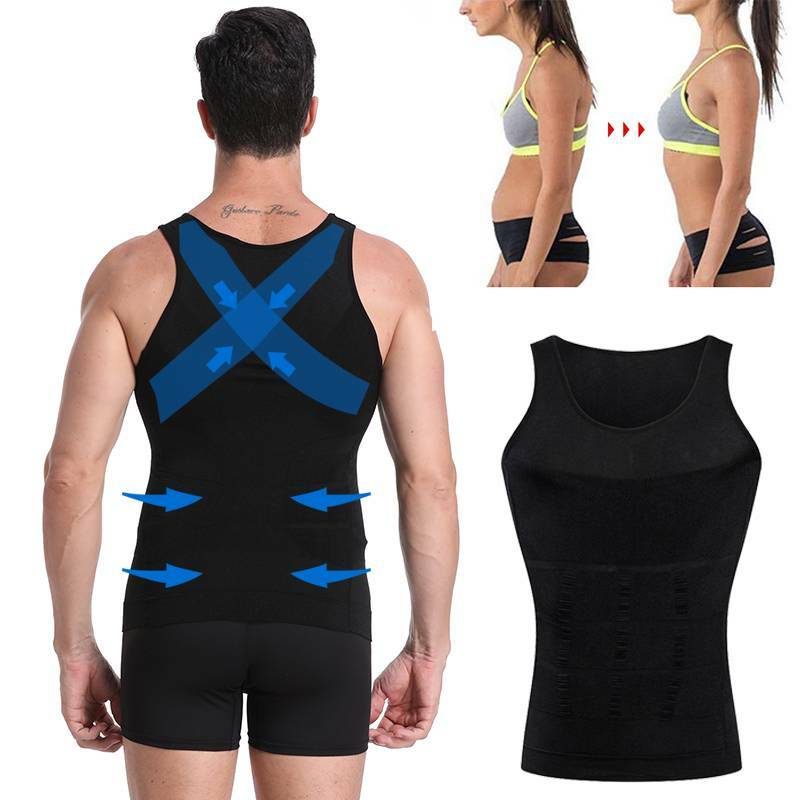 Men Slimming Body Shaper Posture Corrector Vest Abdomen Compression Tops T-Shirt