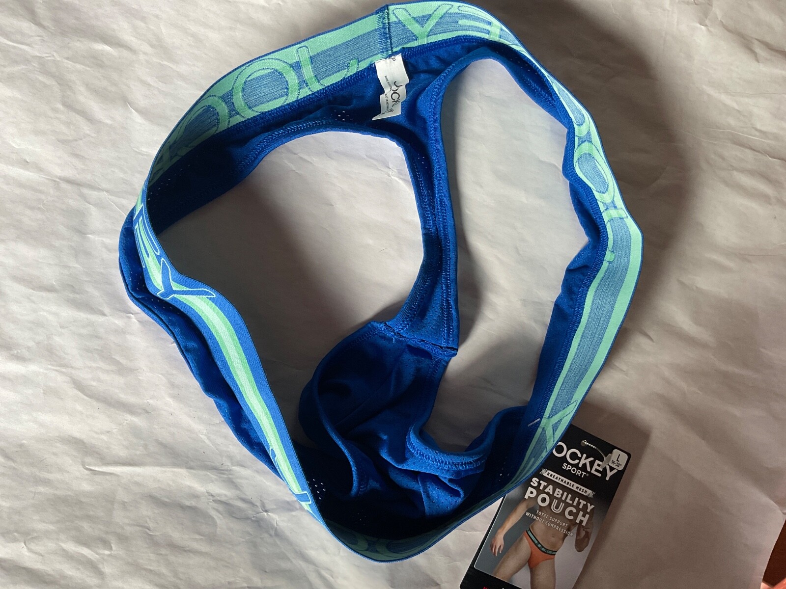 Jockey Sport Breathable Mesh Stability Pouch Thong Microfiber New Blue Green
