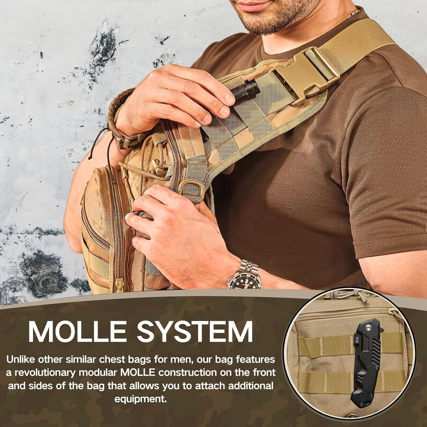 Tactical Sling Shoulder Backpack Outdoor MOLLE Military Men Crossbody Chest Bag