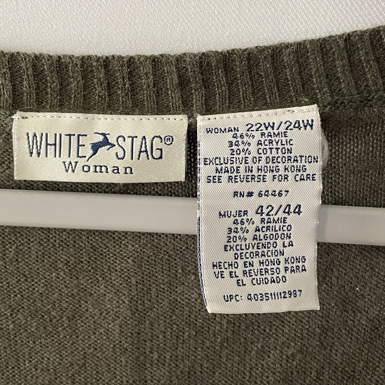 Y2K White Stag Women’s Green Embroidered Knit Tank Top Size 22W/24W-(C)