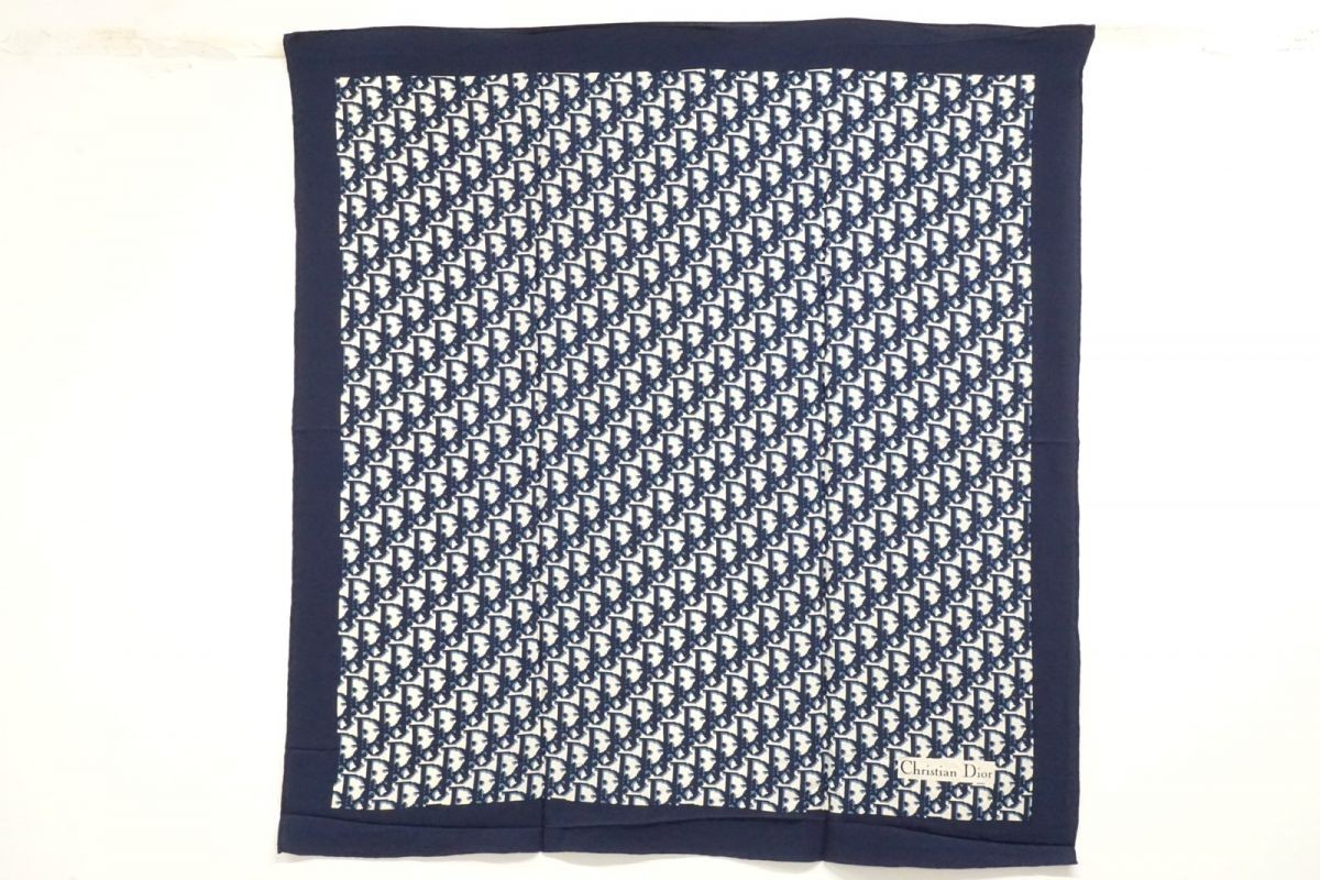 Christian Dior 75cm Trotter Large Scarf 100% Silk Stole Shawl Navy Blue 6403k