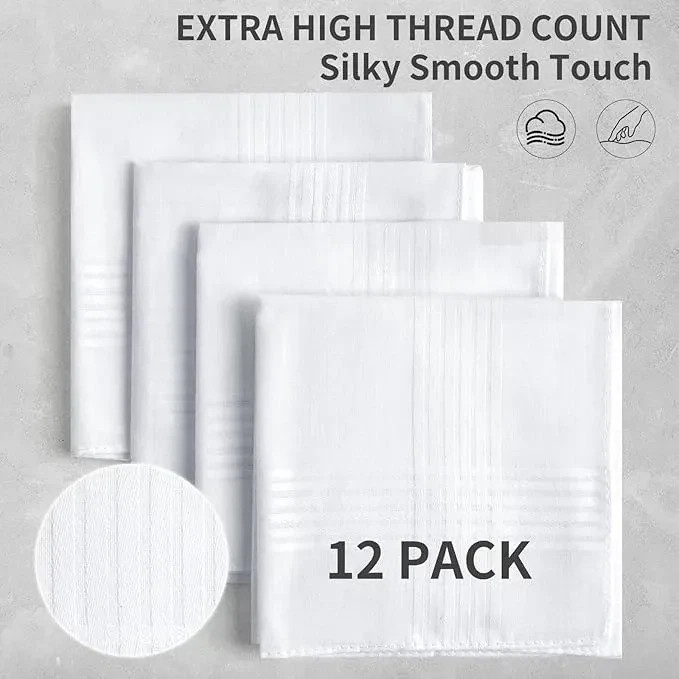 12 Pack Handkerchiefs for men, 100% Soft Cotton 16×16 Inch Men’s Handkerchiefs