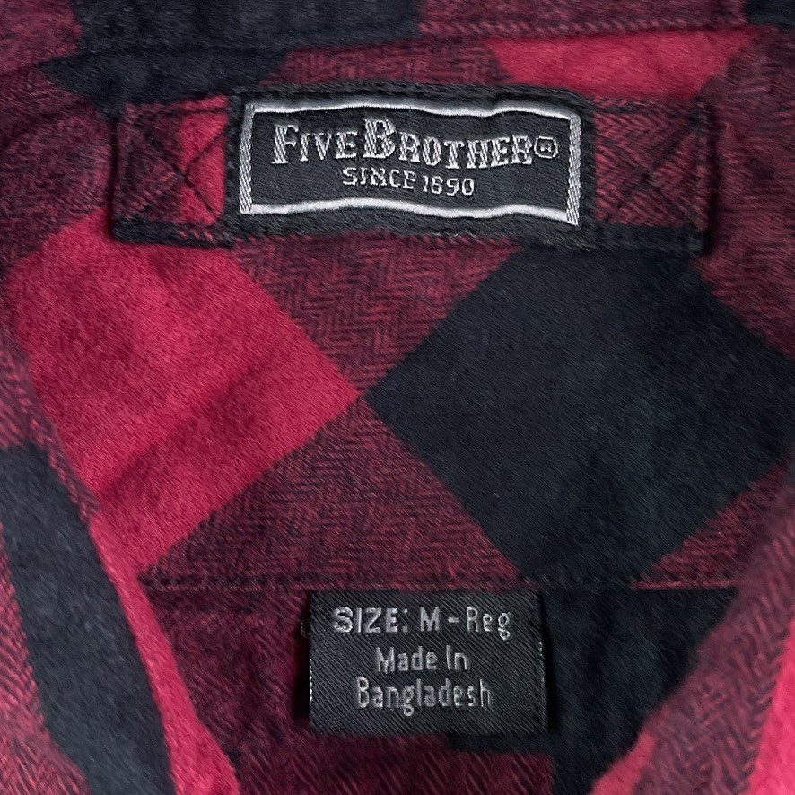 Five Brother Womens Shirt Medium Red Black Buffalo Plaid Heavy Flannel Tunic