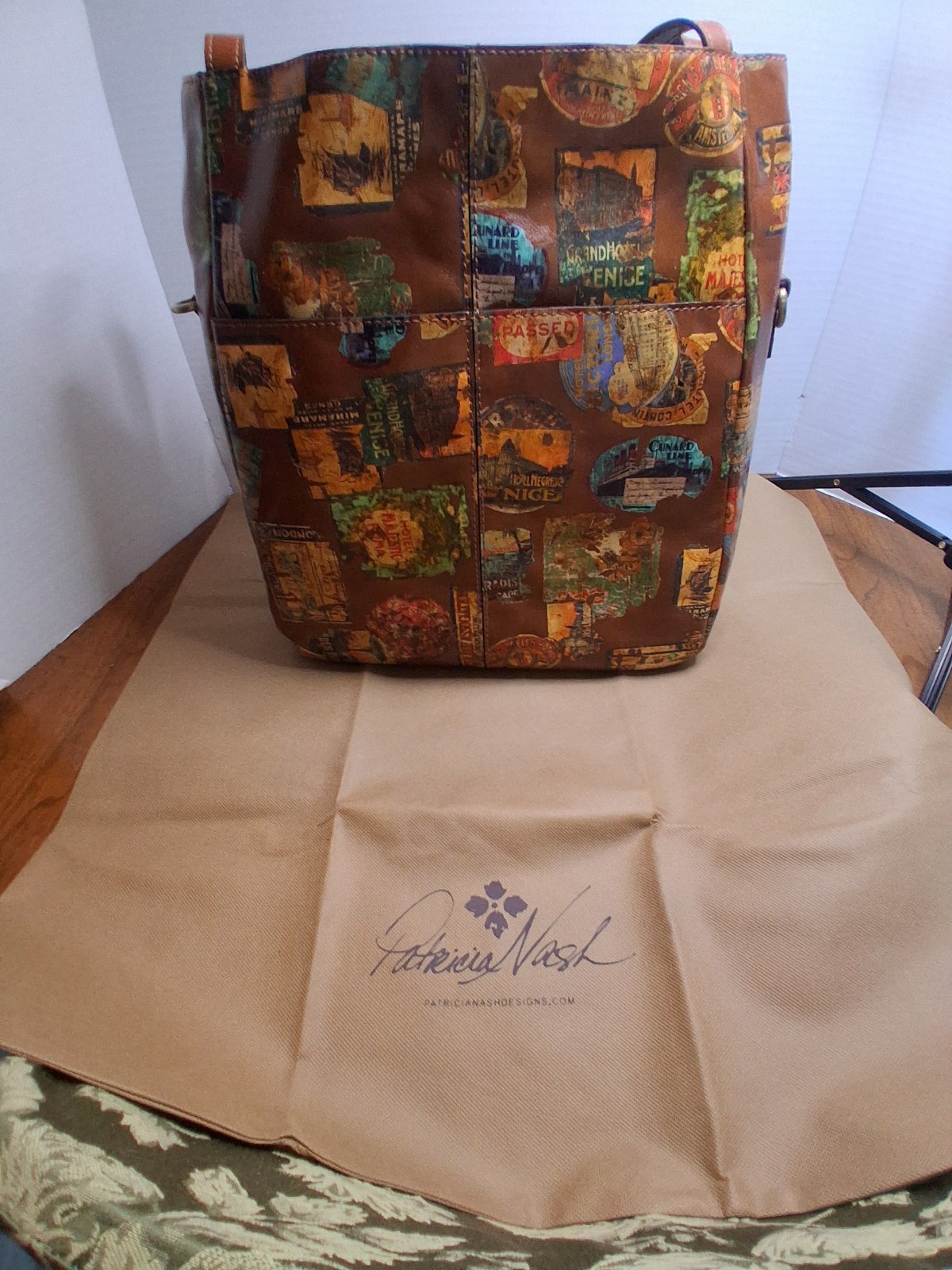 Patricia Nash Brown Multicolor Travel Graphic Tote Medium Double Handles Pockets