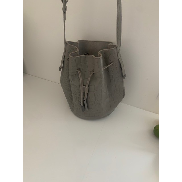 Halston Heritage Grey Croc Embossed Leather Bucket Bag CC220005X3 NWT