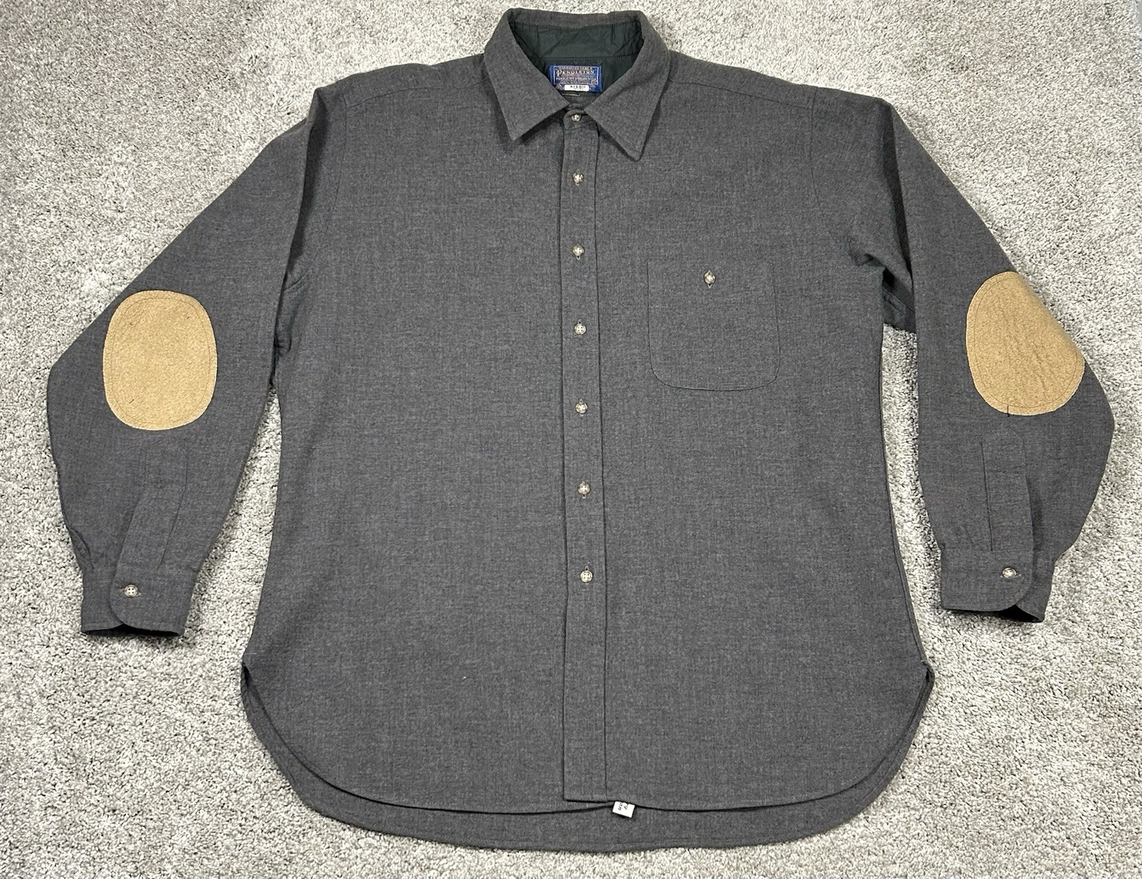 Vtg Pendleton Virgin Wool Shirt Men’s XL Gray Suede Elbow Pads Made In USA