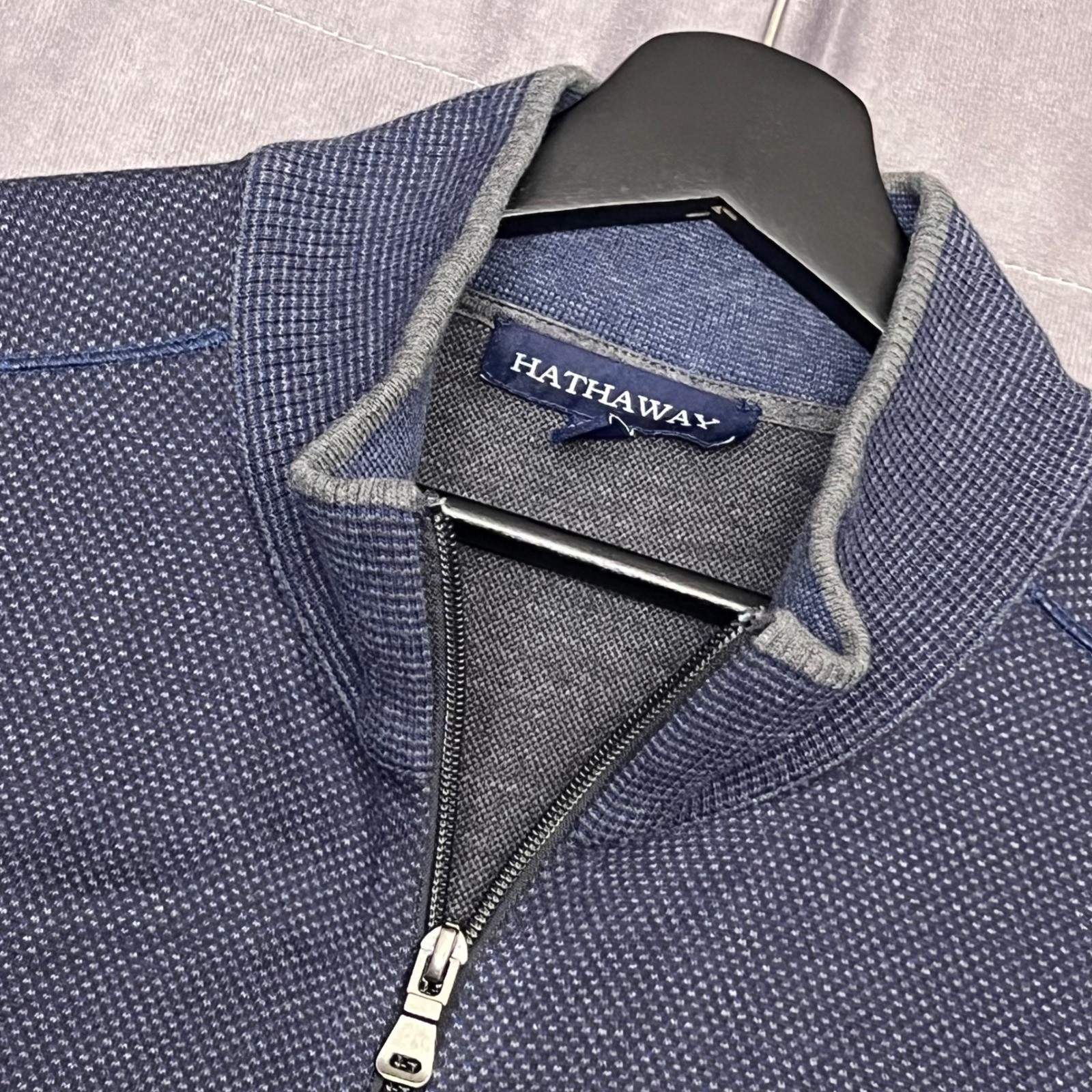 Hathaway Full Zip Sweatshirt Mens XXL Blue Excellent Textured Mock Neck Jacket