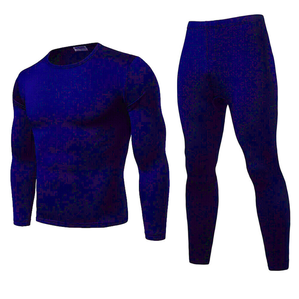 Mens Ultra-Soft Fleece Lined Thermal Set Long John Underwear Royal Blue XL